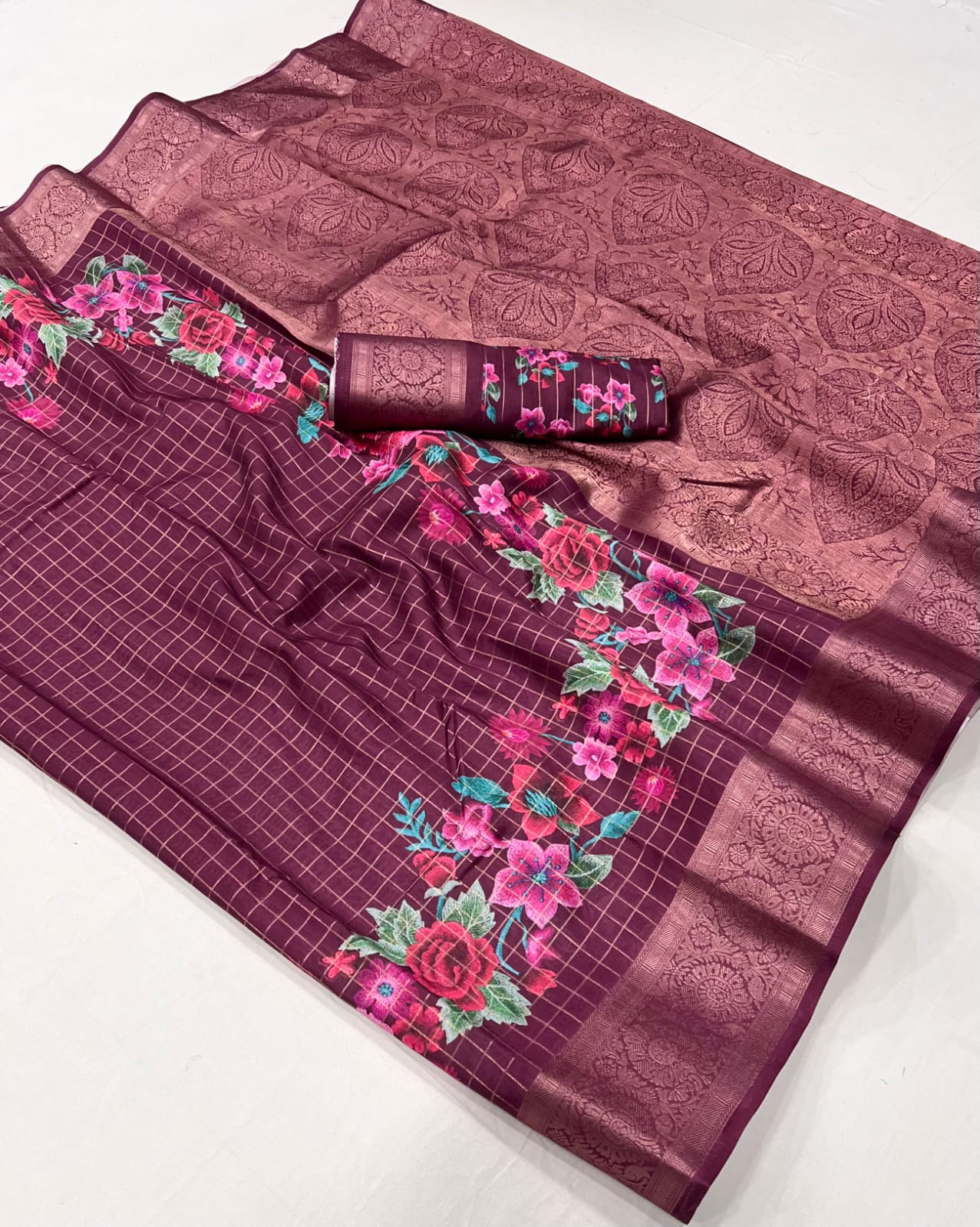 Purple Soft Georgette Floral Printed Saree