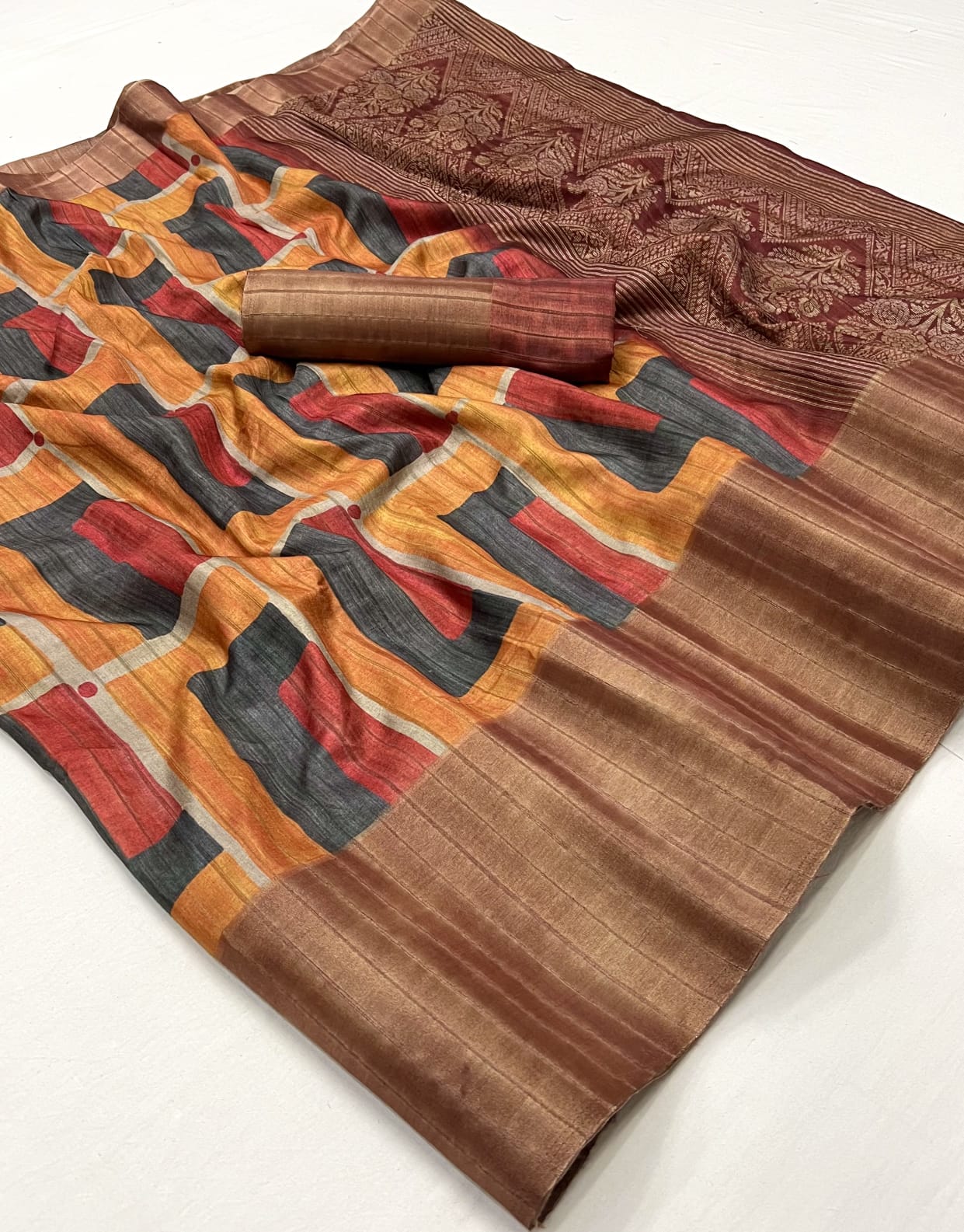 Orange Pure Handi Silk Handloom Saree Row Silk Saree Anant Tex Exports Pvt.Ltd..