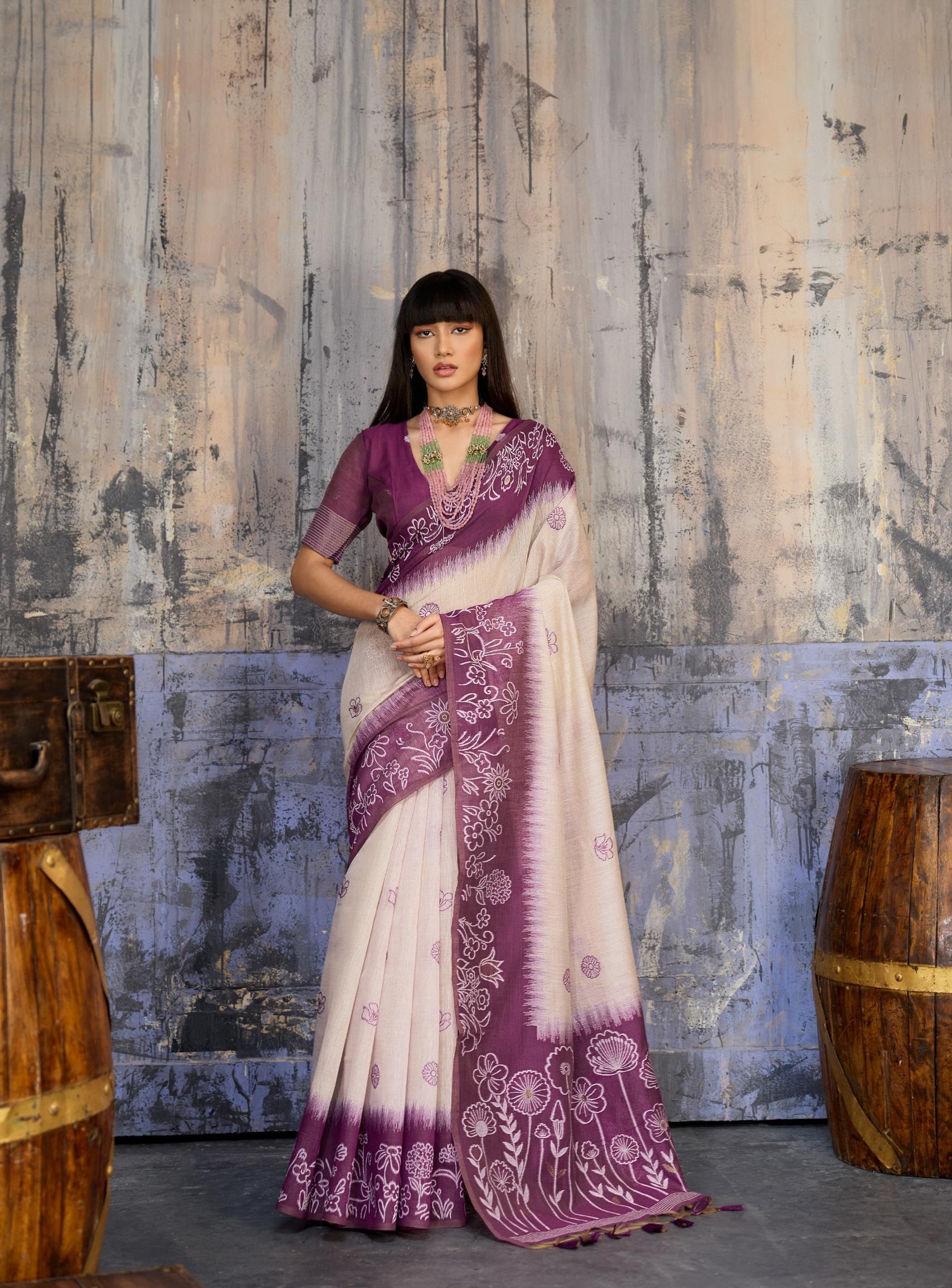 Purple Pure Soft Munga Handloom Weaving Cotton Saree