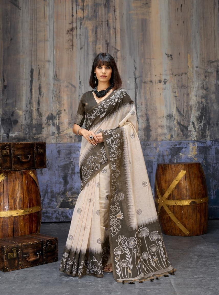 Black Pure Soft Munga Handloom Weaving Cotton Saree