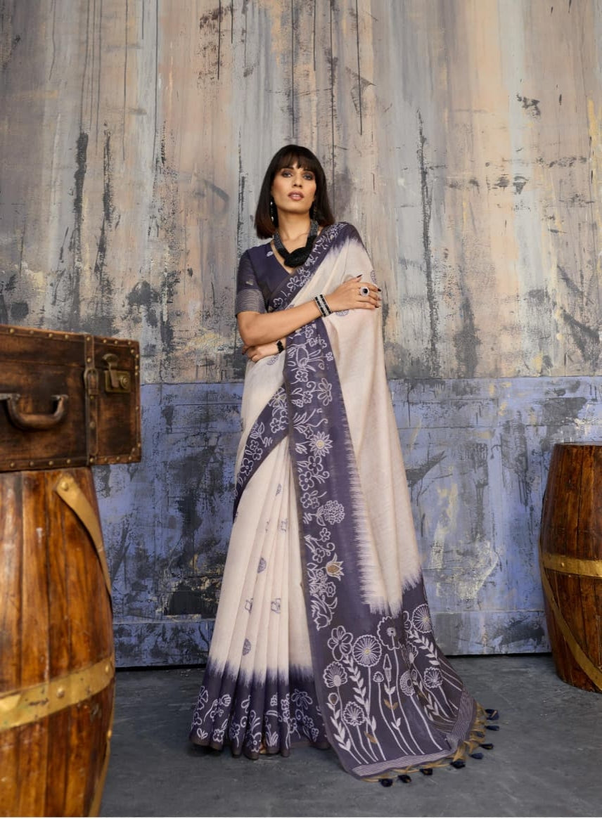 Blue Pure Soft Munga Handloom Weaving Cotton Saree