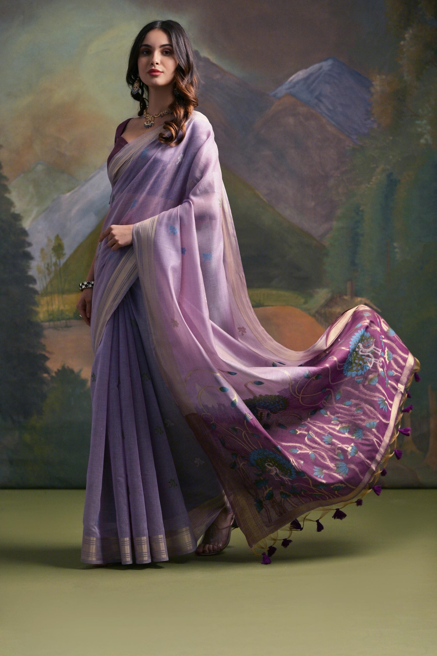 Lavender Pure Soft Munga Handloom Weaving Cotton Saree Cotton saree Anant Tex Exports Pvt.Ltd..