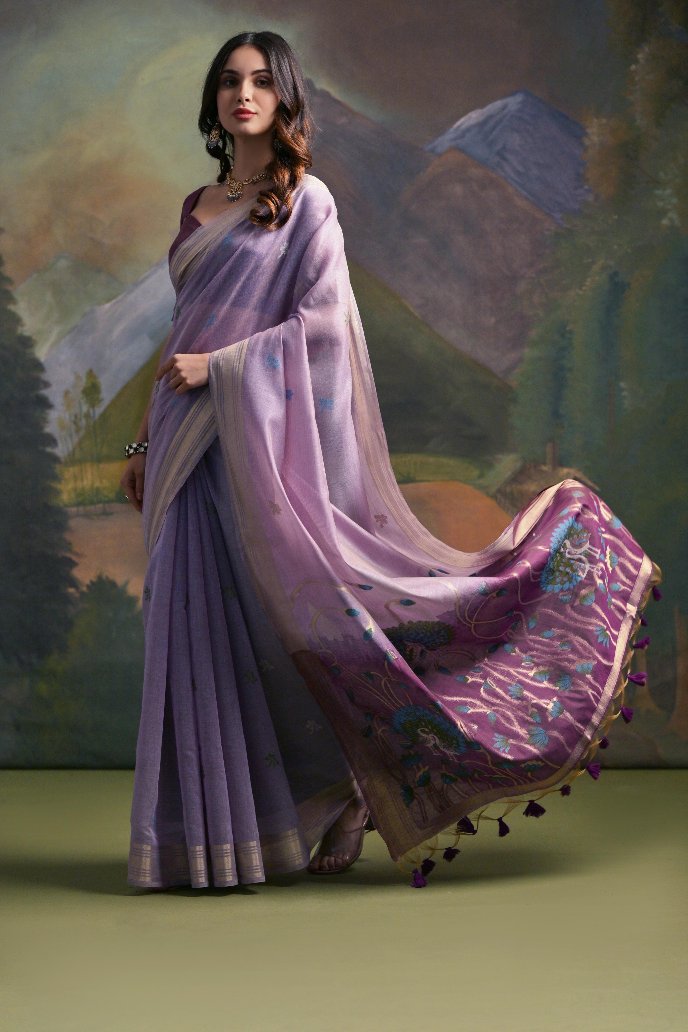 Lavender Pure Soft Munga Handloom Weaving Cotton Saree Cotton saree Anant Tex Exports Pvt.Ltd..