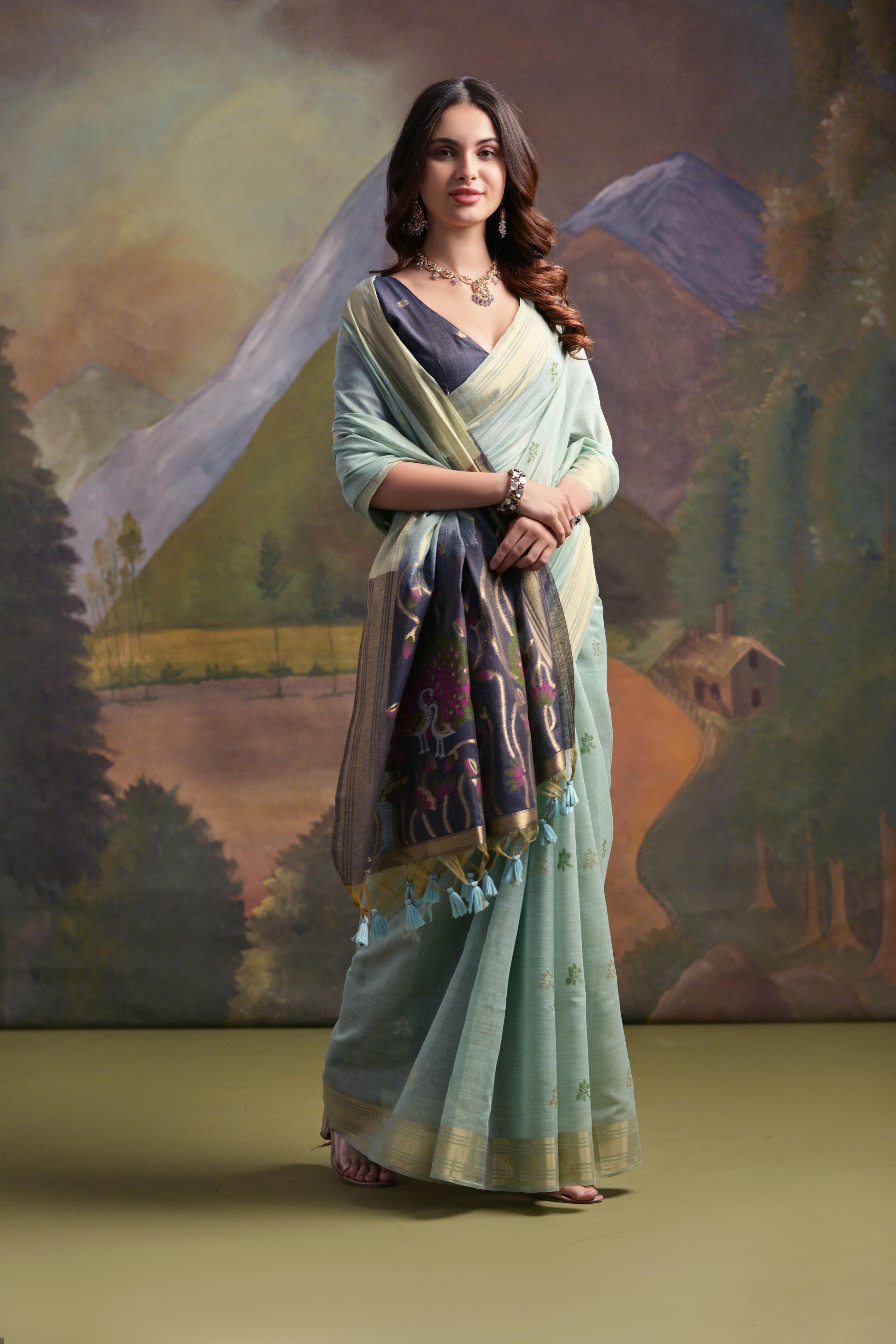 Arctic Blue Pure Soft Munga Handloom Weaving Cotton Saree Cotton saree Anant Tex Exports Pvt.Ltd..