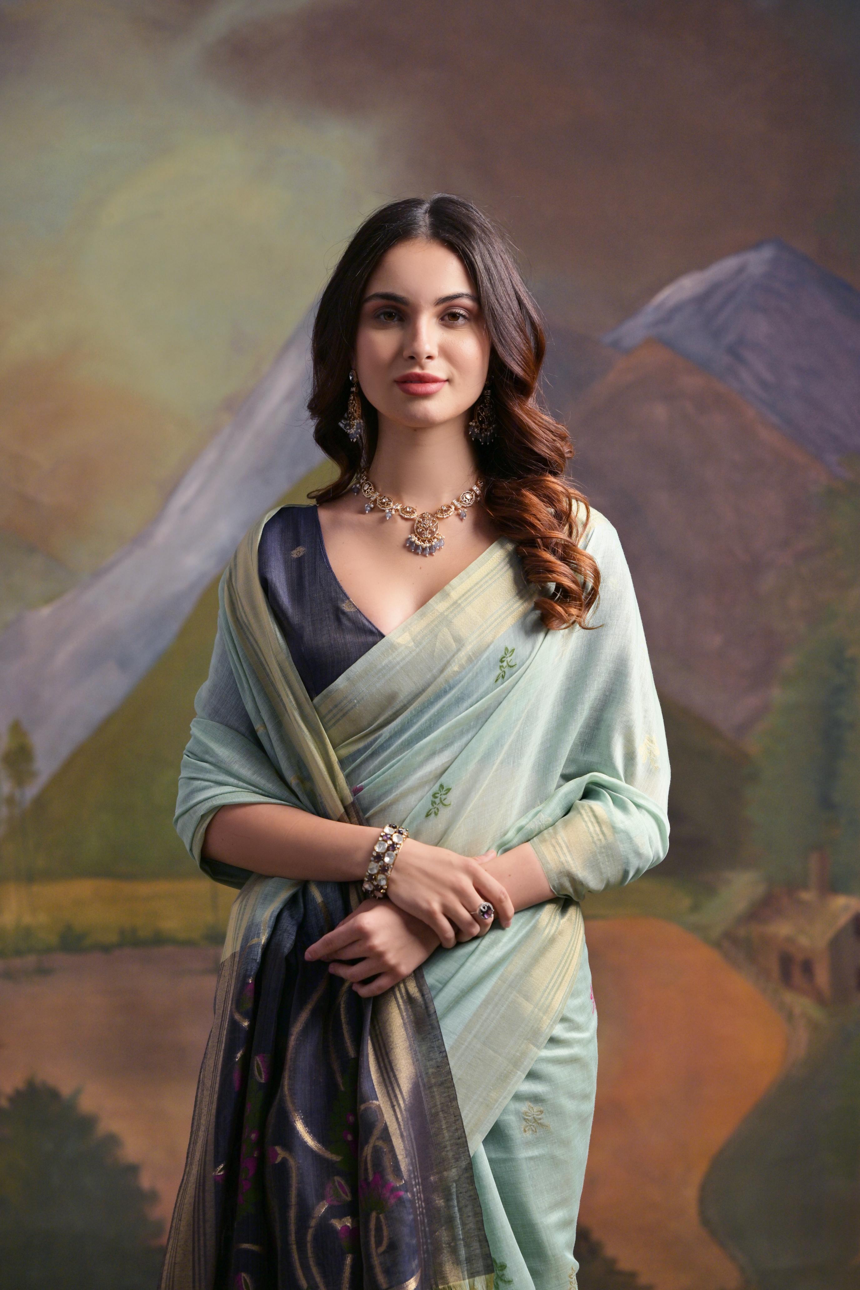 Arctic Blue Pure Soft Munga Handloom Weaving Cotton Saree Cotton saree Anant Tex Exports Pvt.Ltd..