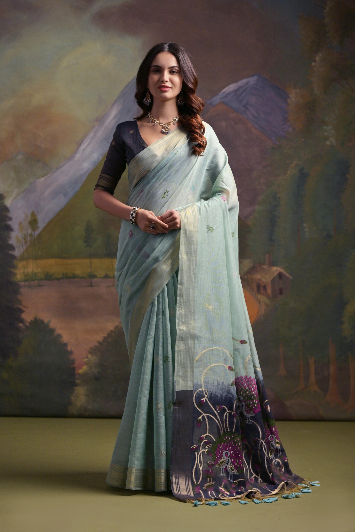 Arctic Blue Pure Soft Munga Handloom Weaving Cotton Saree Cotton saree Anant Tex Exports Pvt.Ltd..