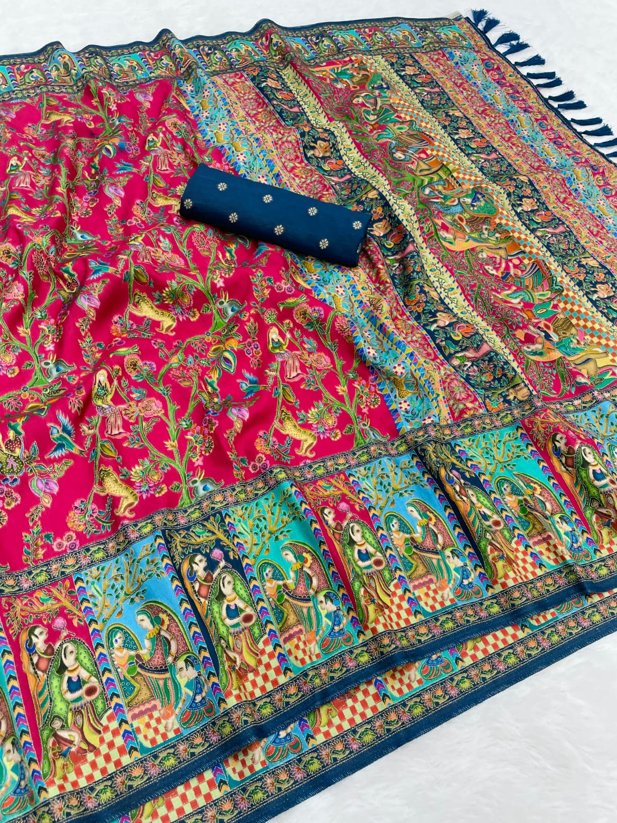 Pink Pure Viscose Silk Position Printed Traditional Saree