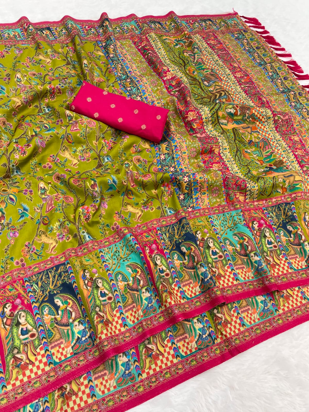 Mehendi Pure Viscose Silk Position Printed Traditional Saree