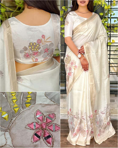 White Pure Soft Tussar Cotton Saree Cotton saree Anant Tex Exports Pvt.Ltd..