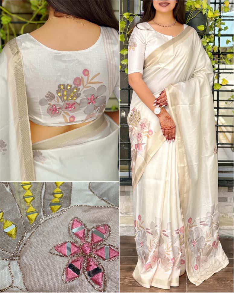 White Pure Soft Tussar Cotton Saree