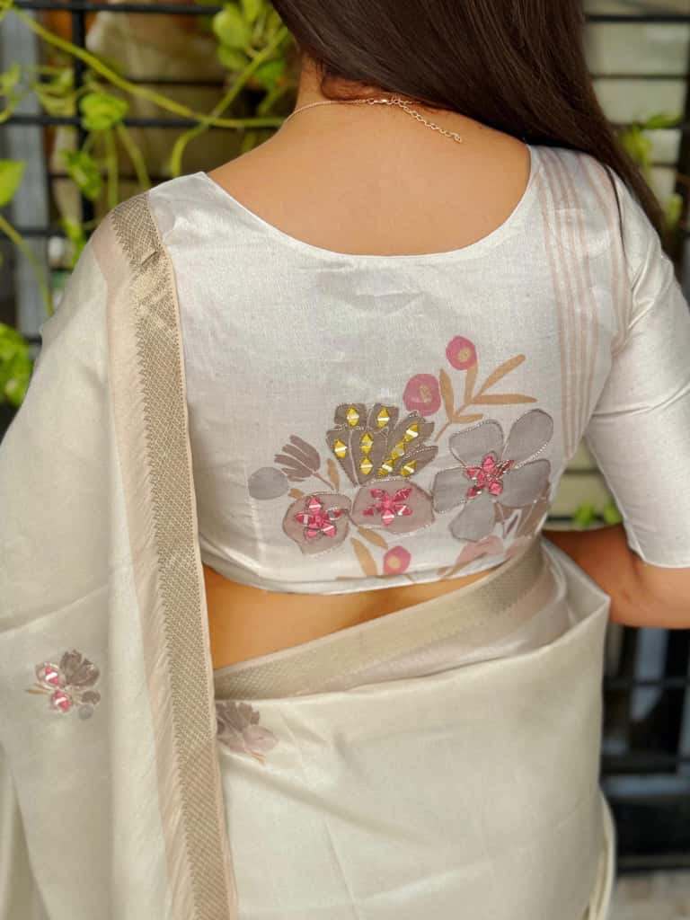 White Pure Soft Tussar Cotton Saree