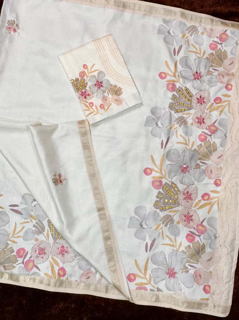 White Pure Soft Tussar Cotton Saree