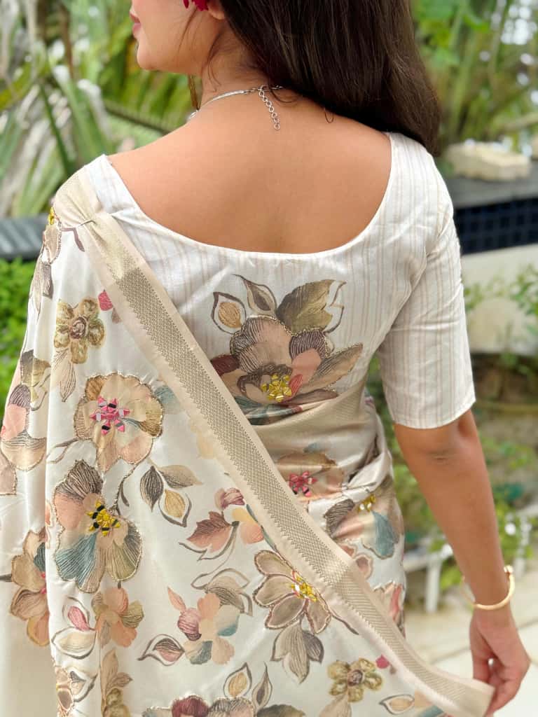 White Pure Soft Tussar Cotton Saree