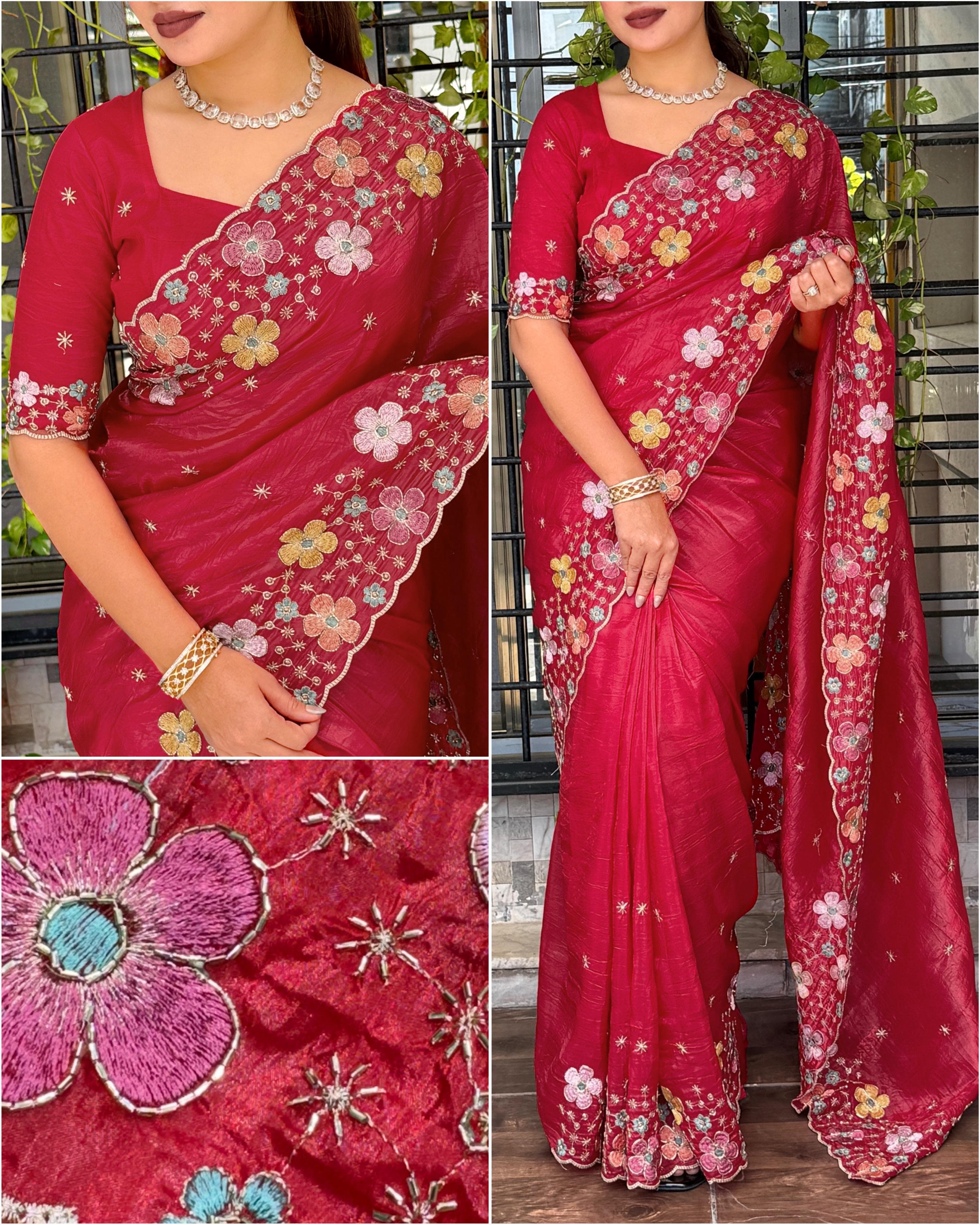 Red Pure Soft Sufi Silk Saree