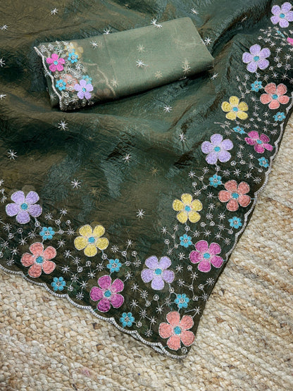 Green Pure Soft Sufi Silk Saree Cotton saree Anant Tex Exports Pvt.Ltd..