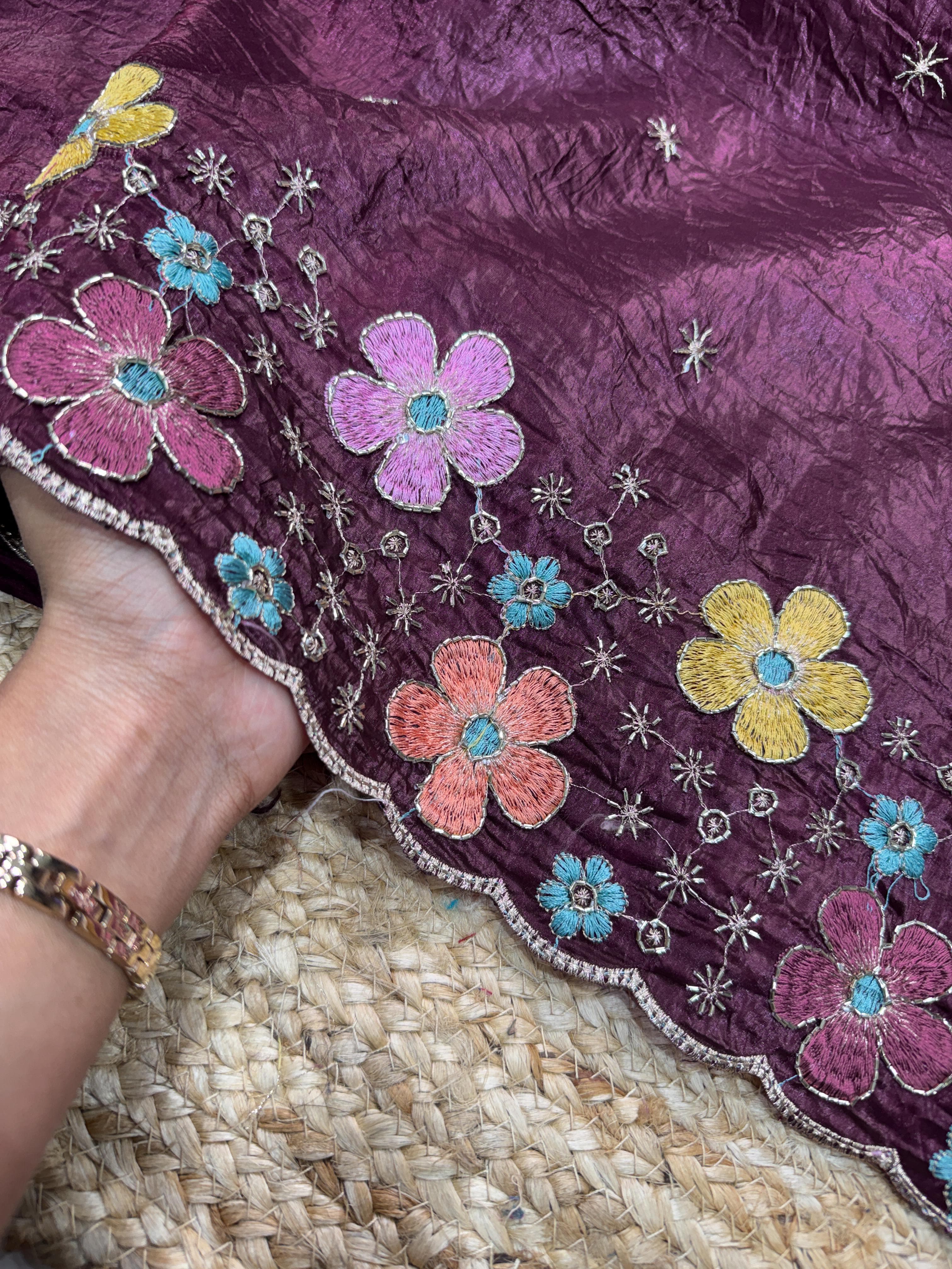 Wine Pure Soft Sufi Silk Saree