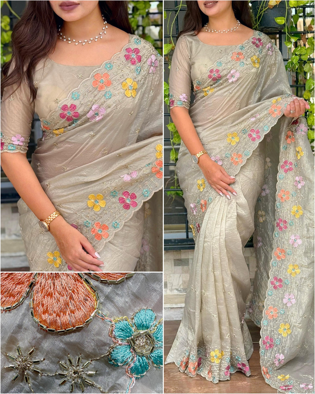 Cream Pure Soft Sufi Silk Saree Cotton saree Anant Tex Exports Pvt.Ltd..