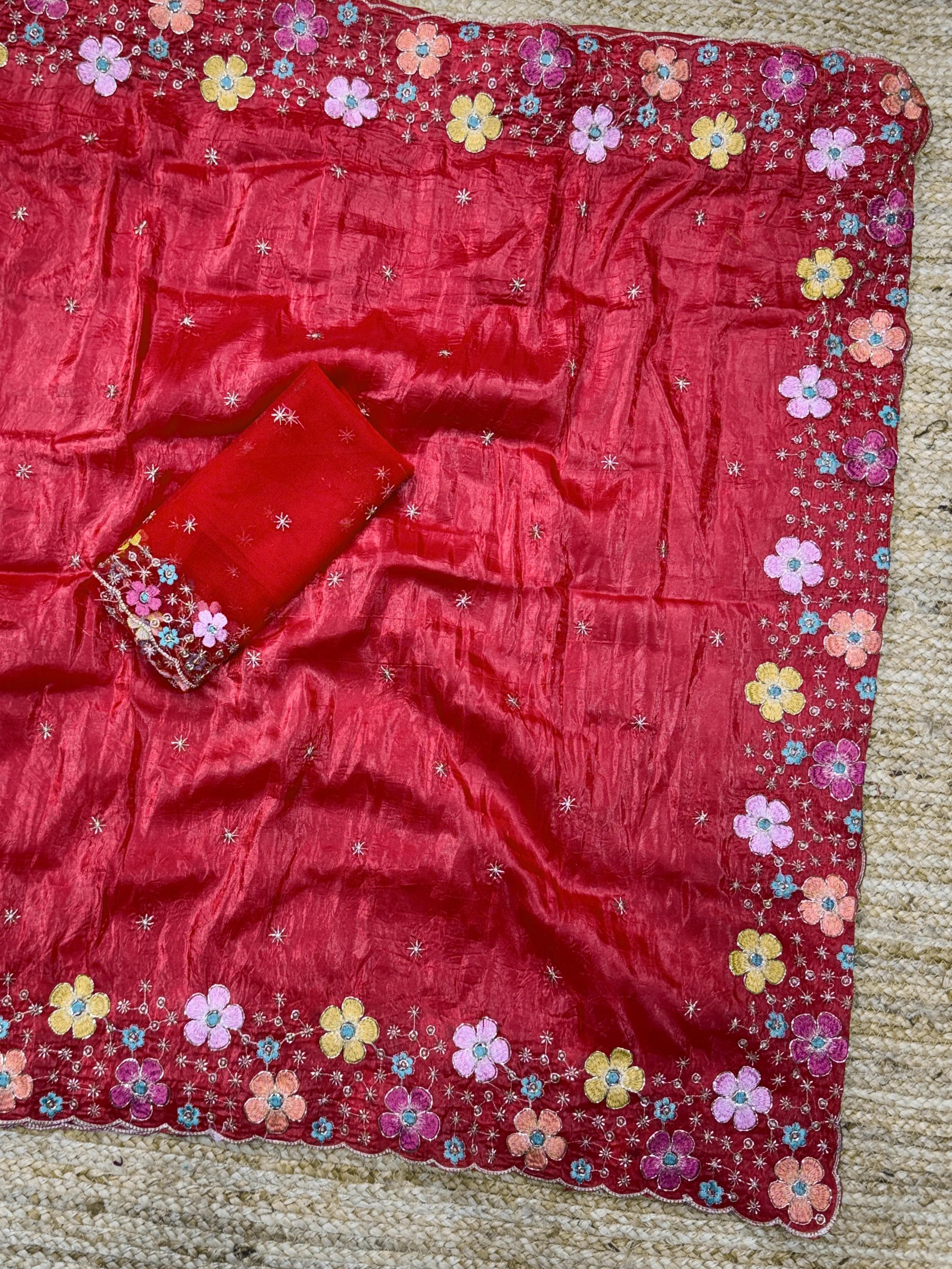 Red Pure Soft Sufi Silk Saree