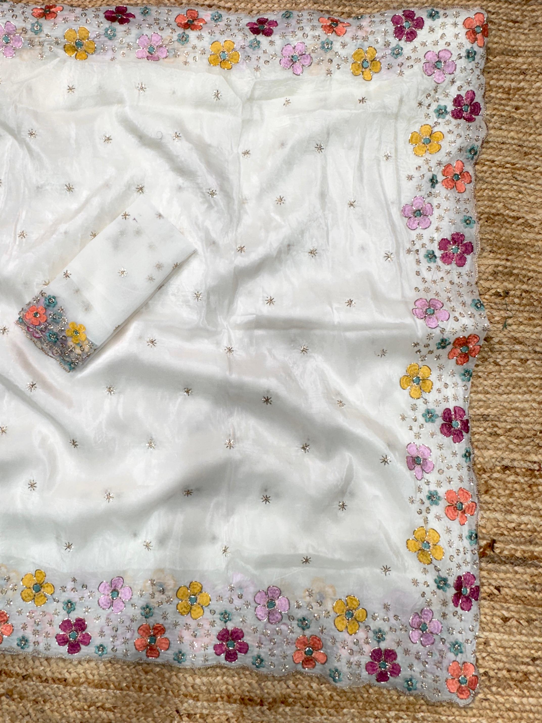 White Pure Soft Sufi Silk Saree