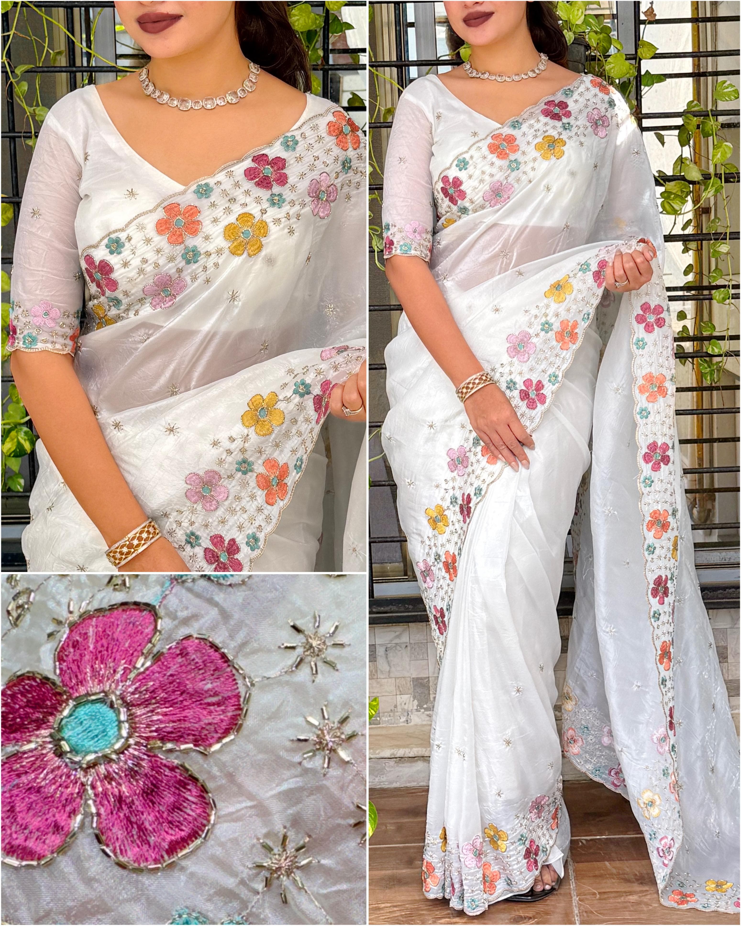 White Pure Soft Sufi Silk Saree