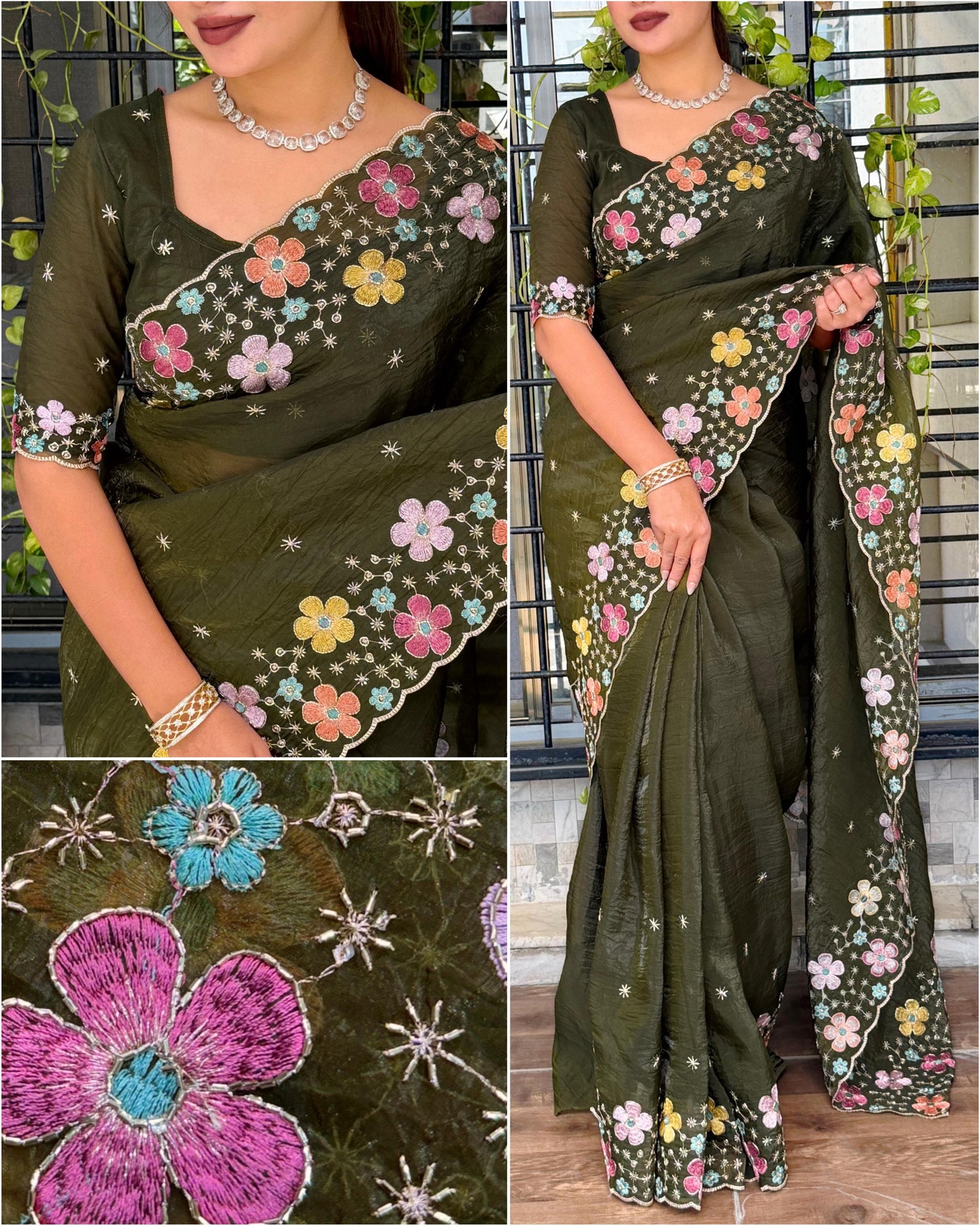Green Pure Soft Sufi Silk Saree Cotton saree Anant Tex Exports Pvt.Ltd..