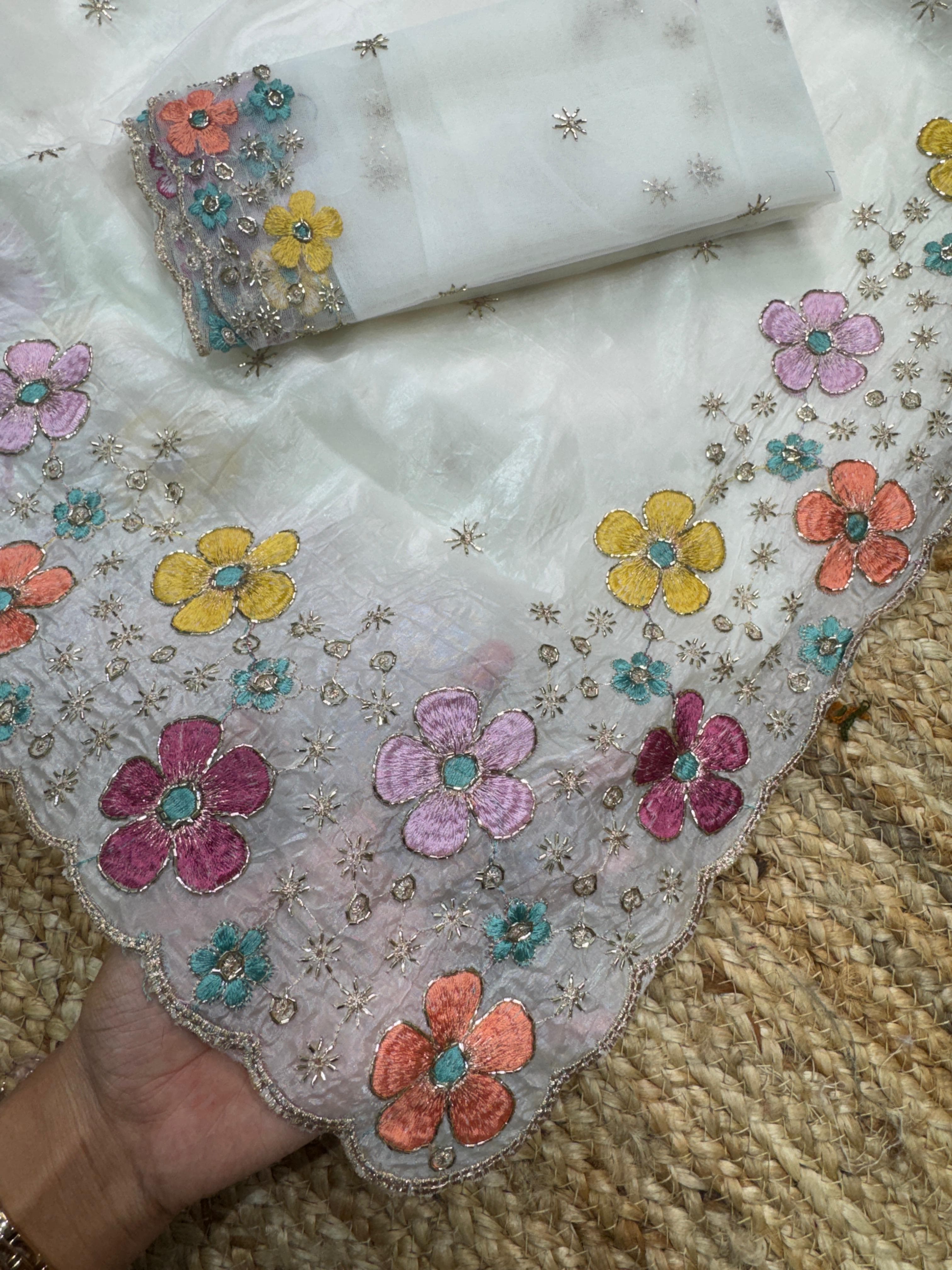 White Pure Soft Sufi Silk Saree