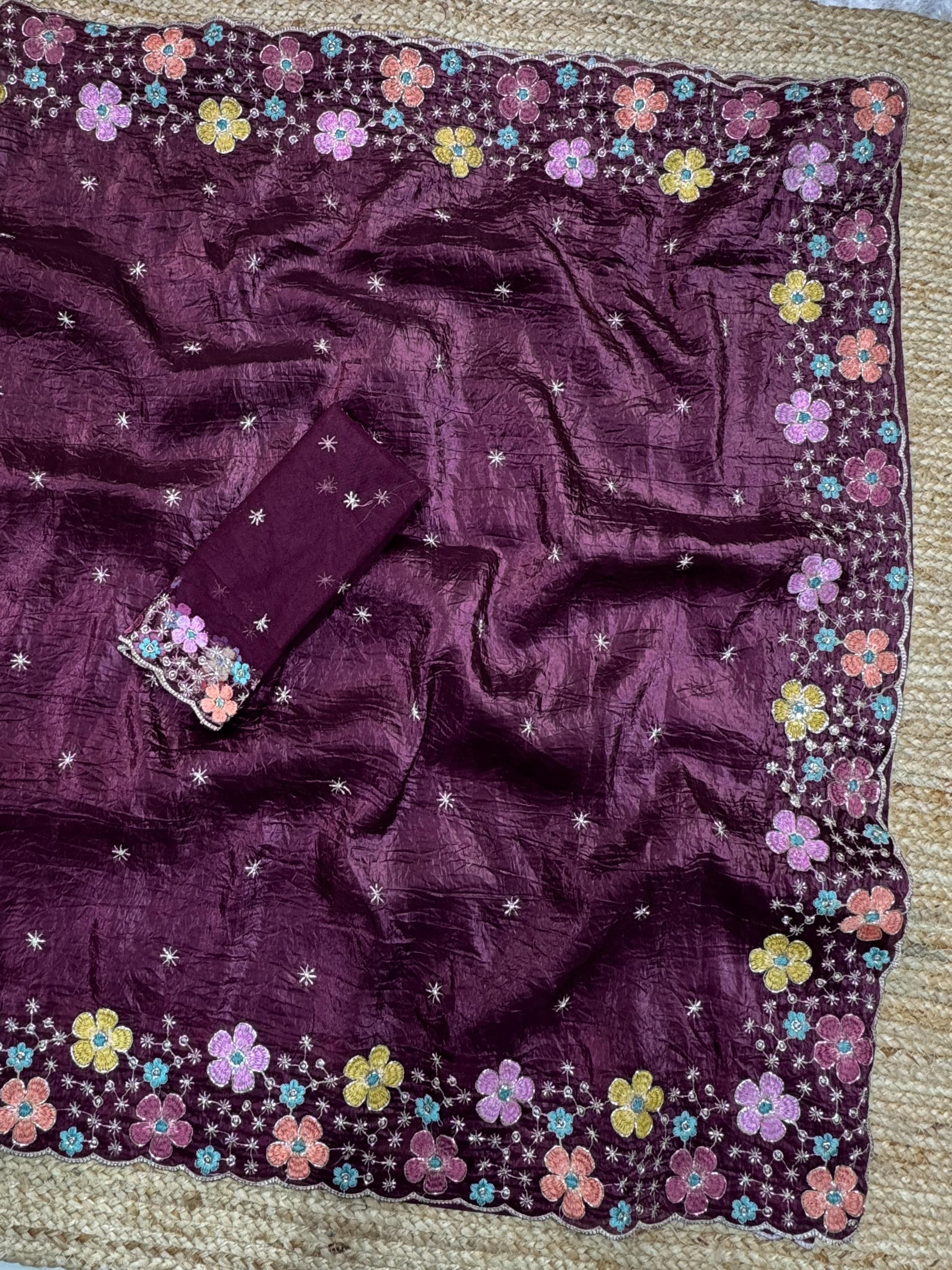 Wine Pure Soft Sufi Silk Saree