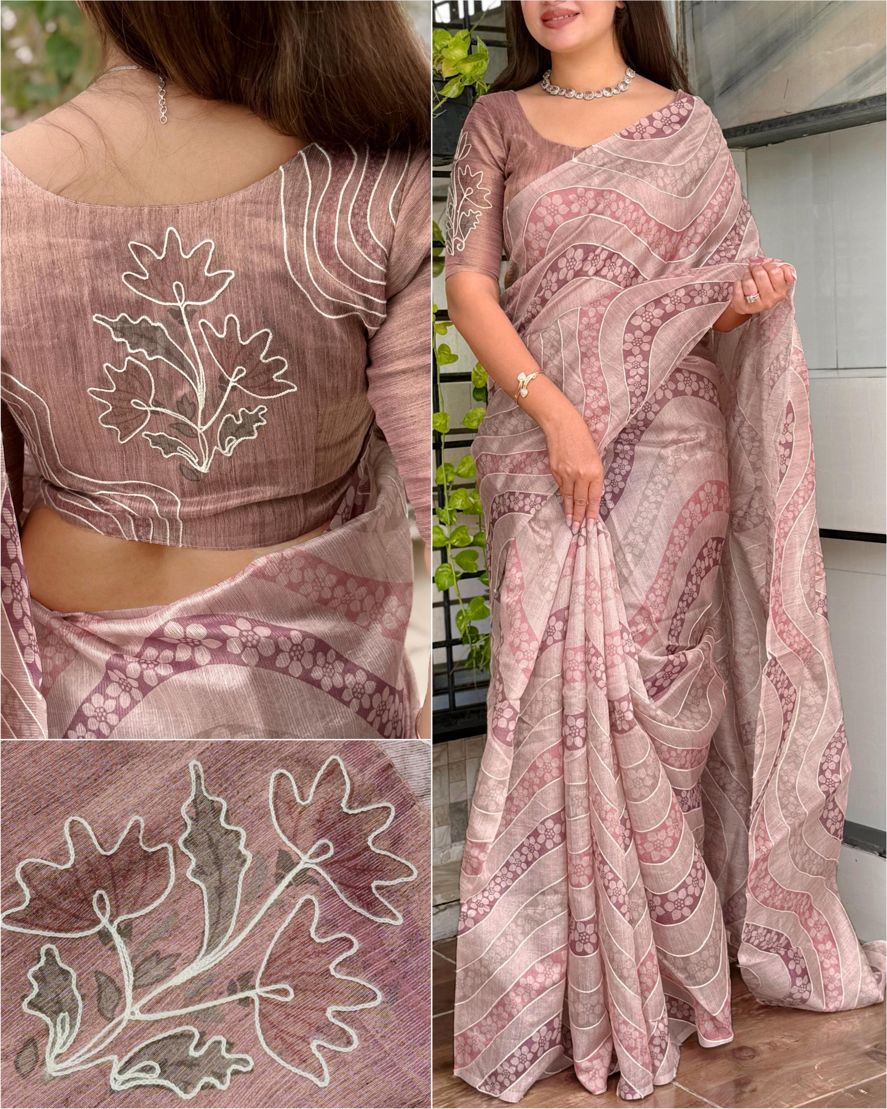 Peach Pure Soft Linen Copper Zari Cotton Saree Cotton saree Anant Tex Exports Pvt.Ltd..