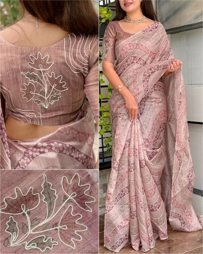 Peach Pure Soft Linen Copper Zari Cotton Saree Cotton saree Anant Tex Exports Pvt.Ltd..