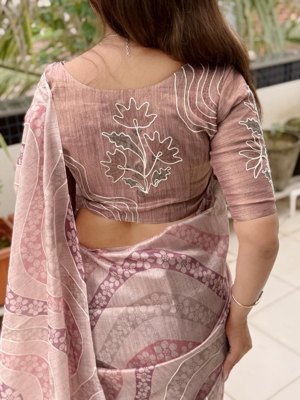 Peach Pure Soft Linen Copper Zari Cotton Saree