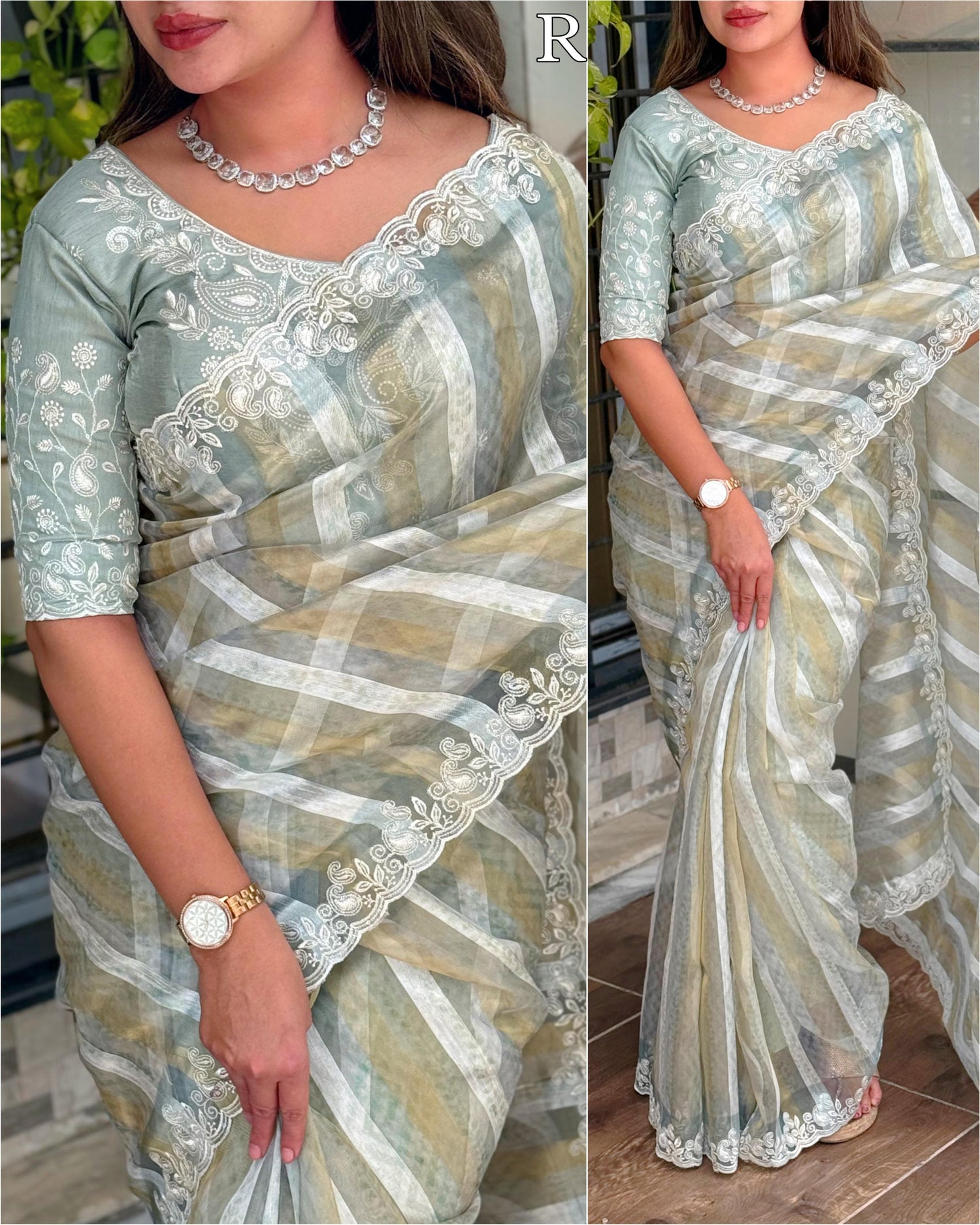 Green Pure Tissue Taspa Organza Saree Tissue Saree Anant Tex Exports Pvt.Ltd..