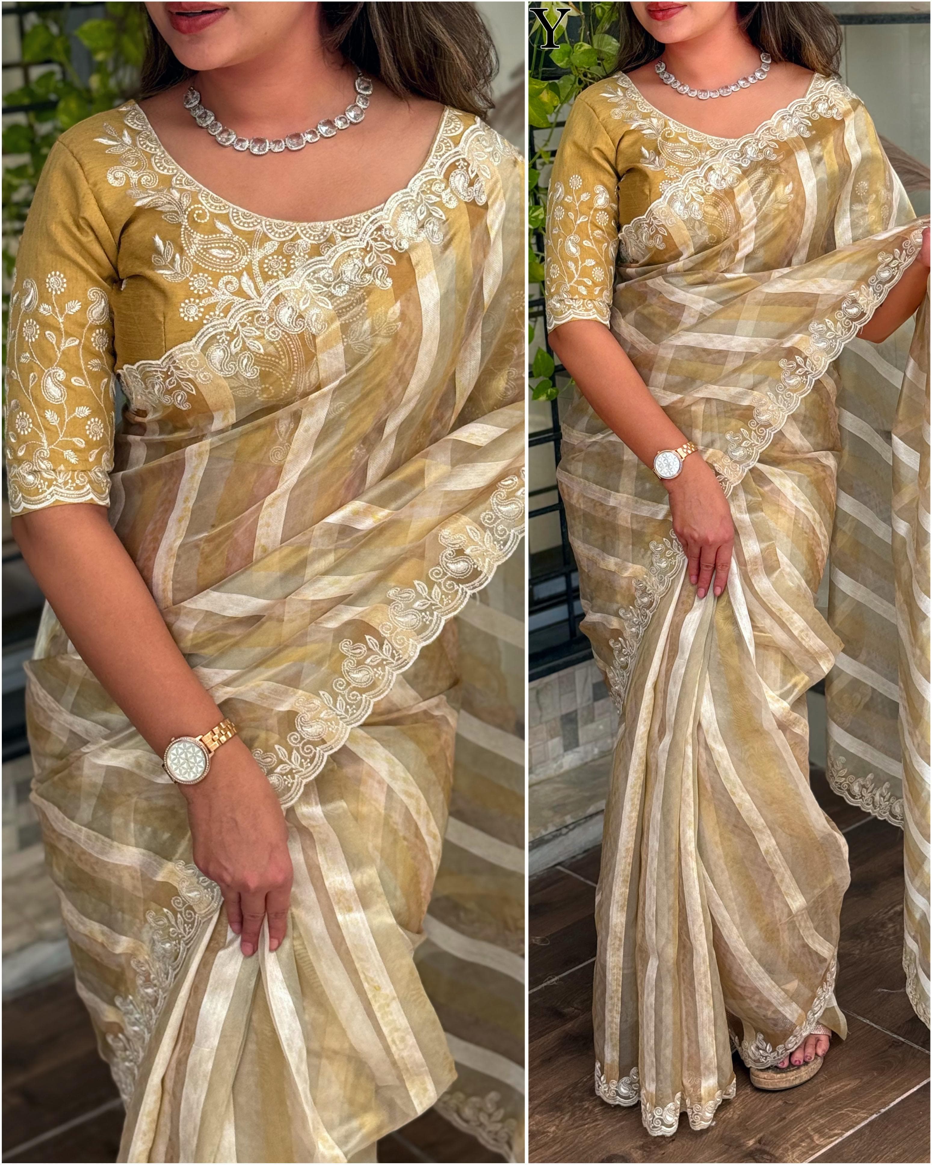 Yellow Pure Tissue Taspa Organza Saree Tissue Saree Anant Tex Exports Pvt.Ltd..