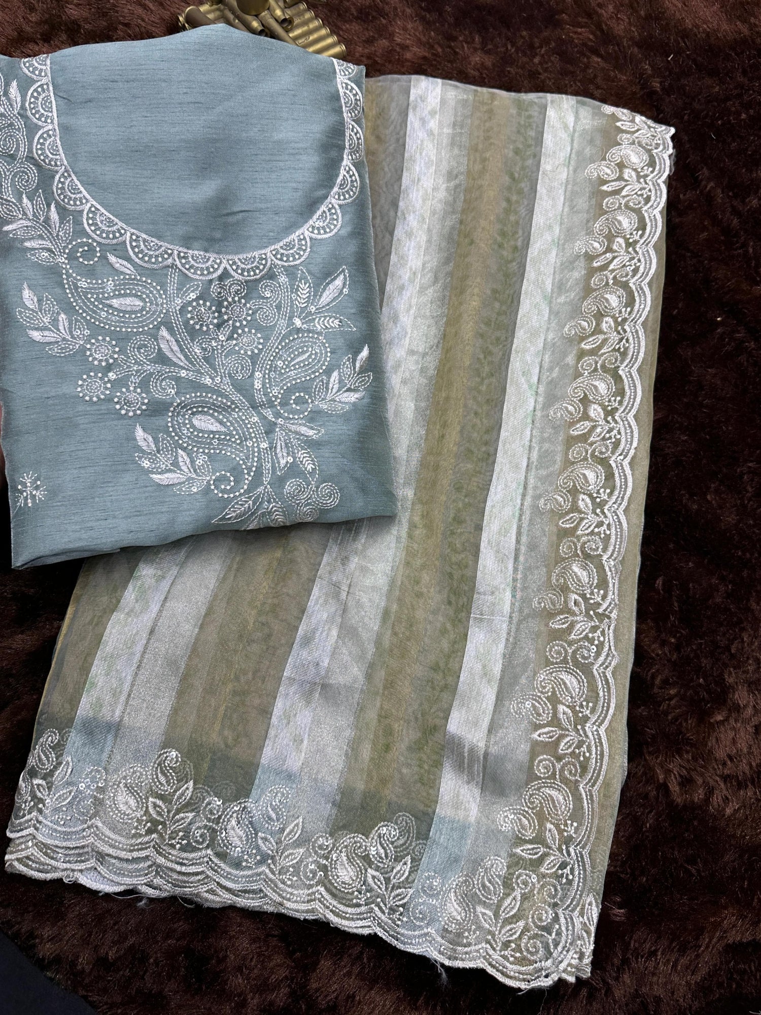 Green Pure Tissue Taspa Organza Saree Tissue Saree Anant Tex Exports Pvt.Ltd..