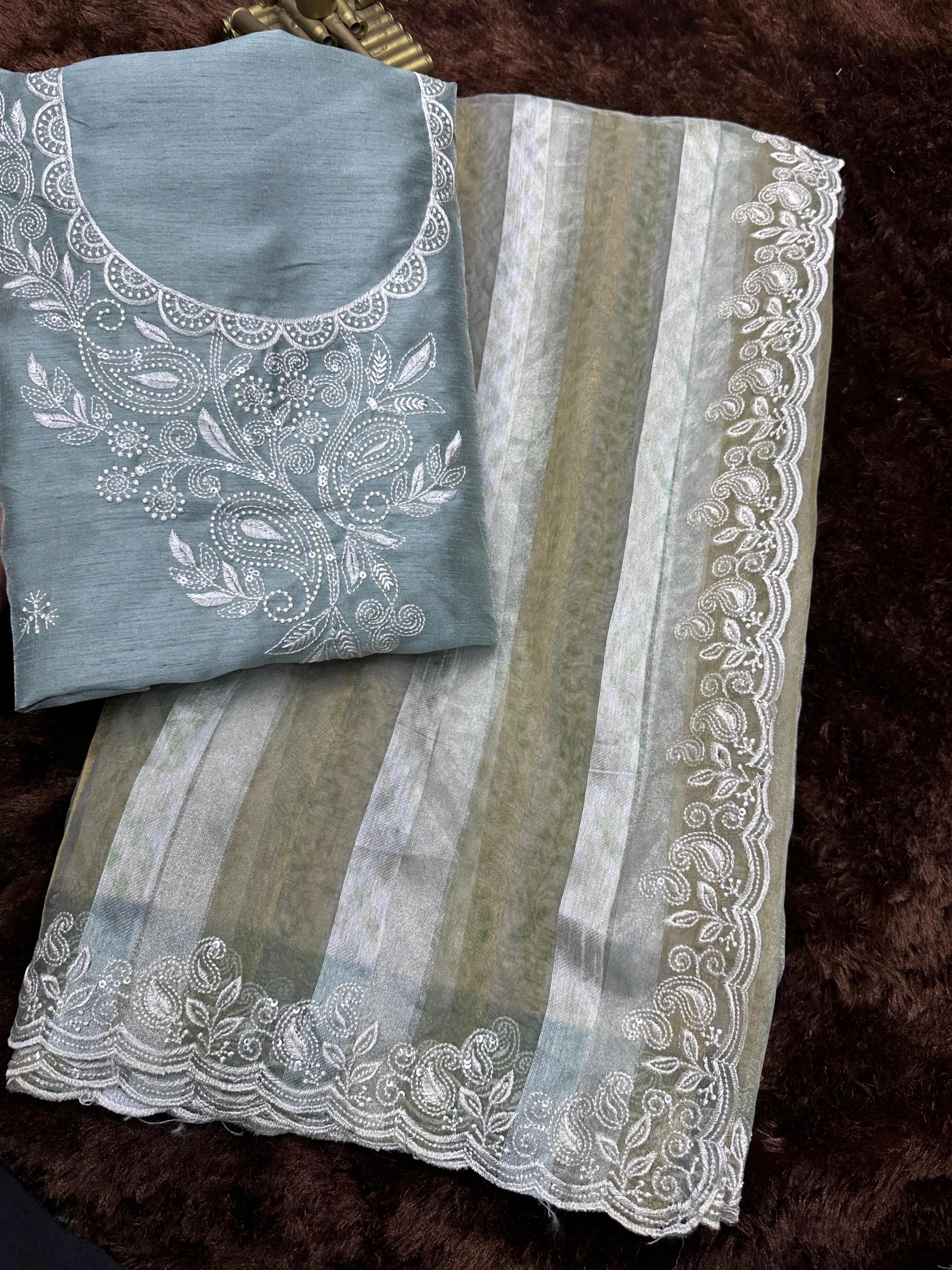 Green Pure Tissue Taspa Organza Saree Tissue Saree Anant Tex Exports Pvt.Ltd..