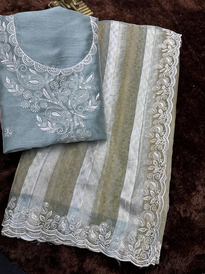 Green Pure Tissue Taspa Organza Saree Tissue Saree Anant Tex Exports Pvt.Ltd..