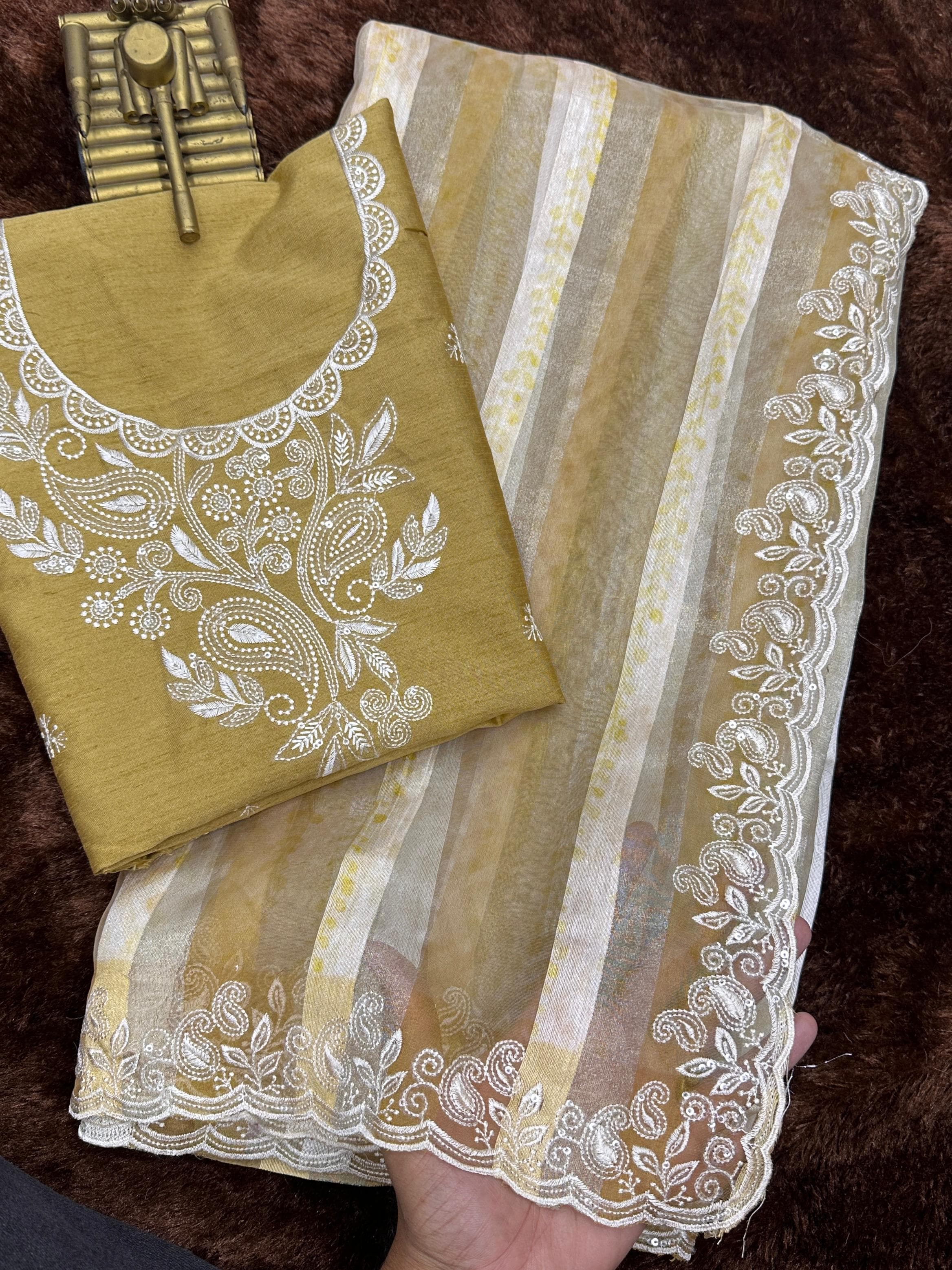 Yellow Pure Tissue Taspa Organza Saree