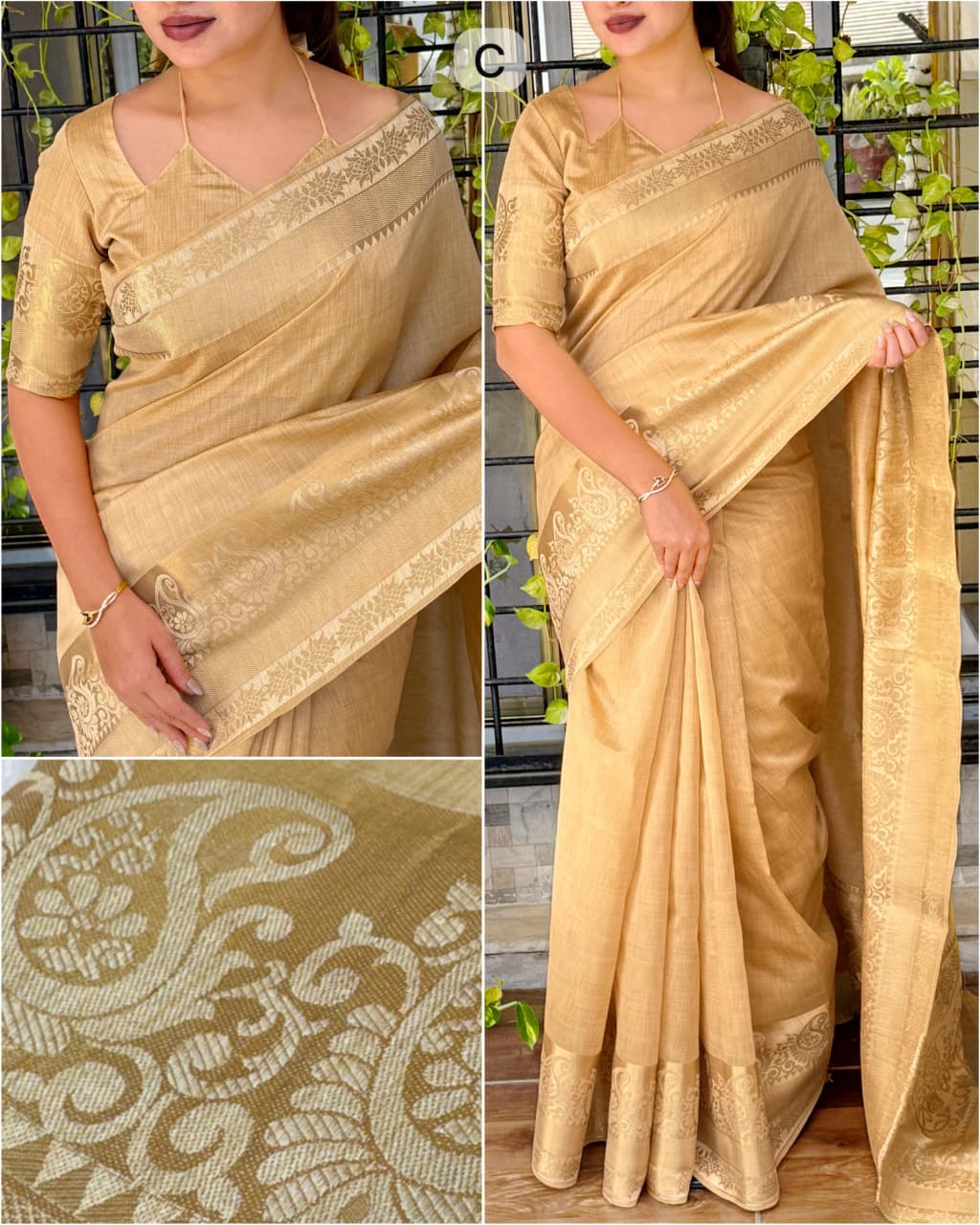 Cream Pure Soft Assam Silk Saree
