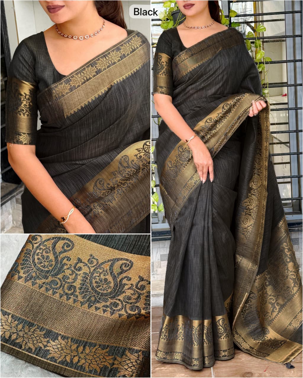 Black Pure Soft Assam Silk Saree