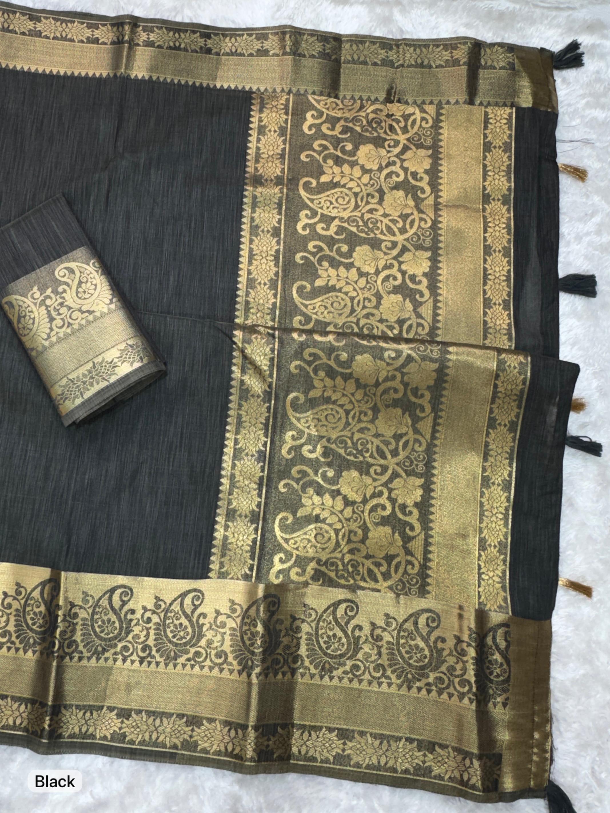 Black Pure Soft Assam Silk Saree