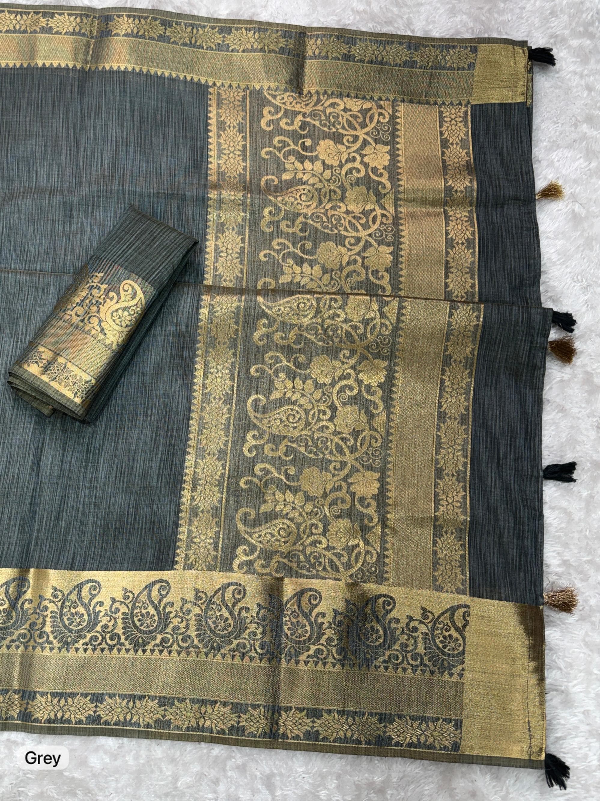 Grey Pure Soft Assam Silk Saree