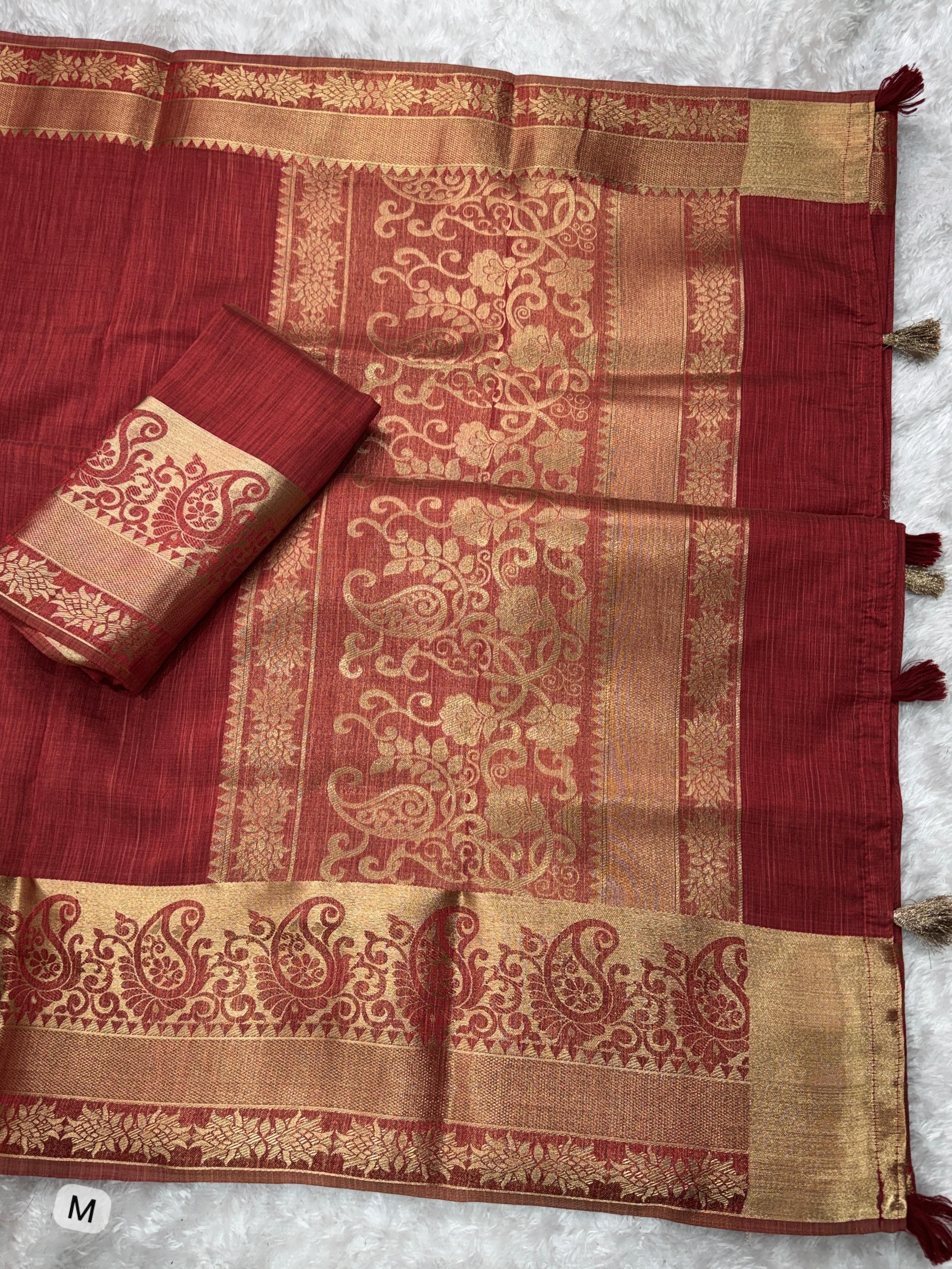 Maroon Pure Soft Assam Silk Saree