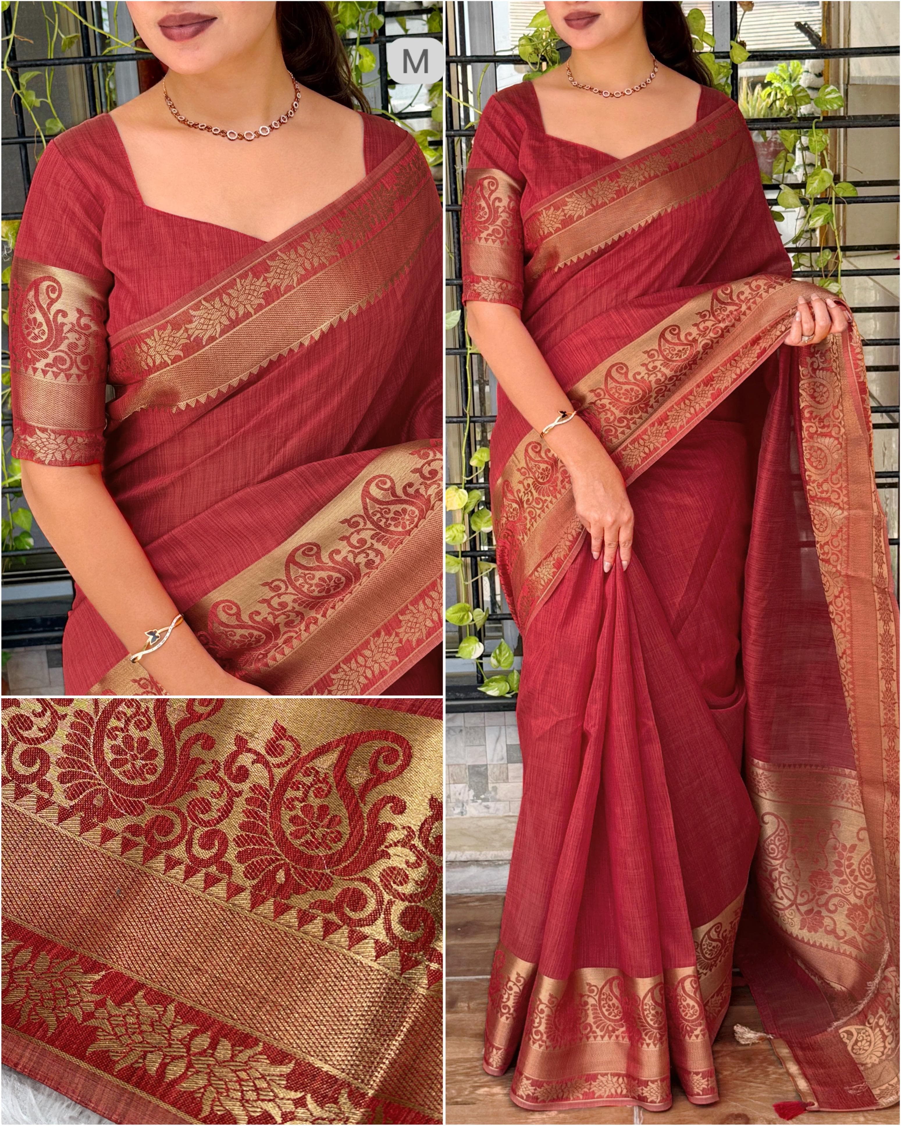Maroon Pure Soft Assam Silk Saree