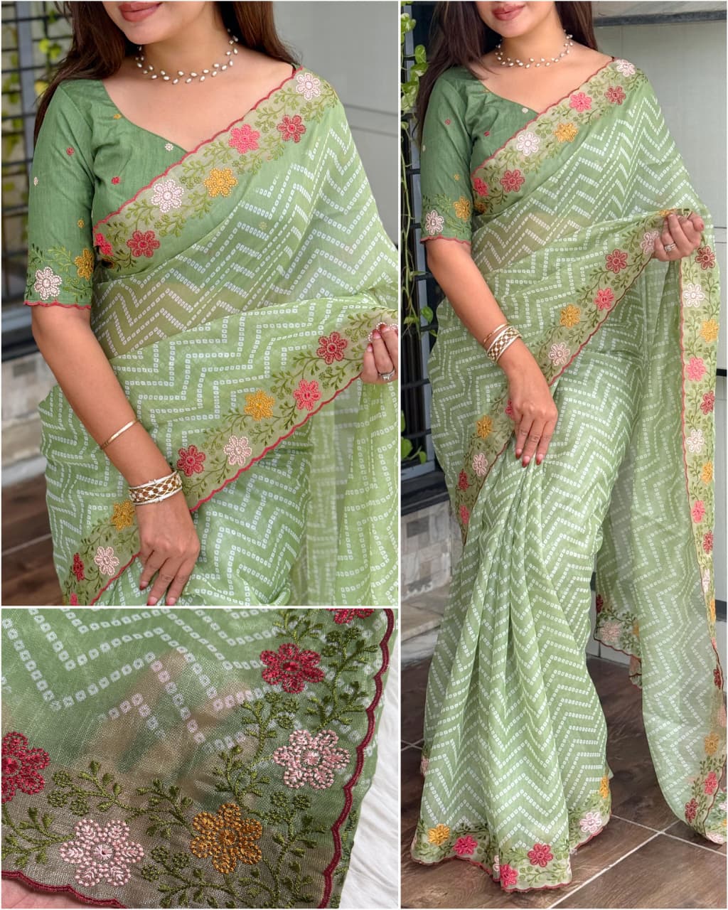 Green Pure Soft Cotton Satin Saree