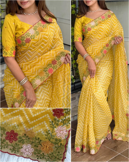 Yellow Pure Soft Cotton Satin Saree Cotton saree Anant Tex Exports Pvt.Ltd..