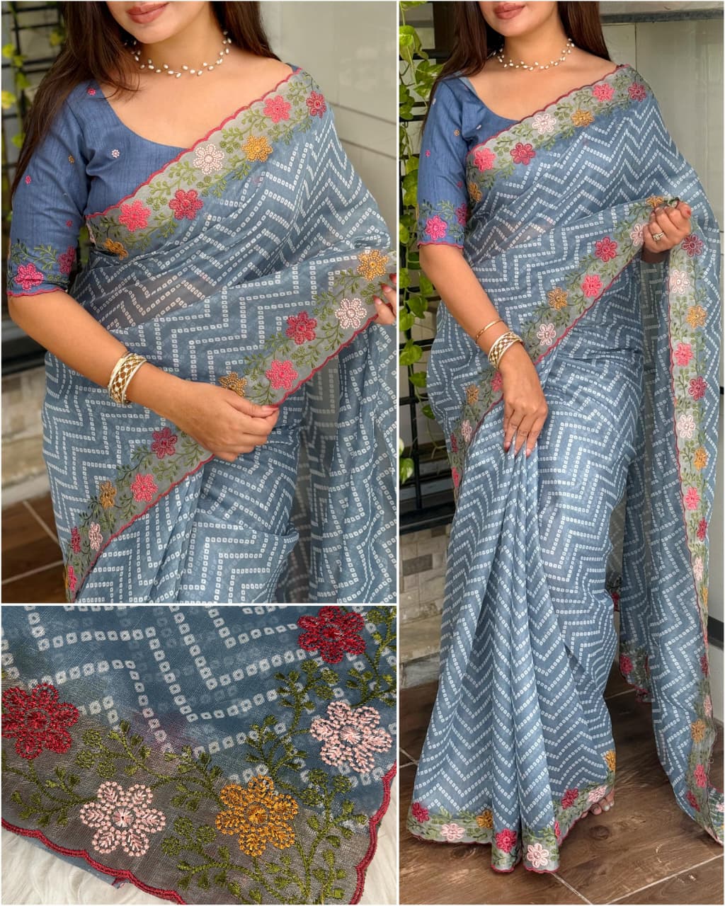 Blue Pure Soft Cotton Satin Saree