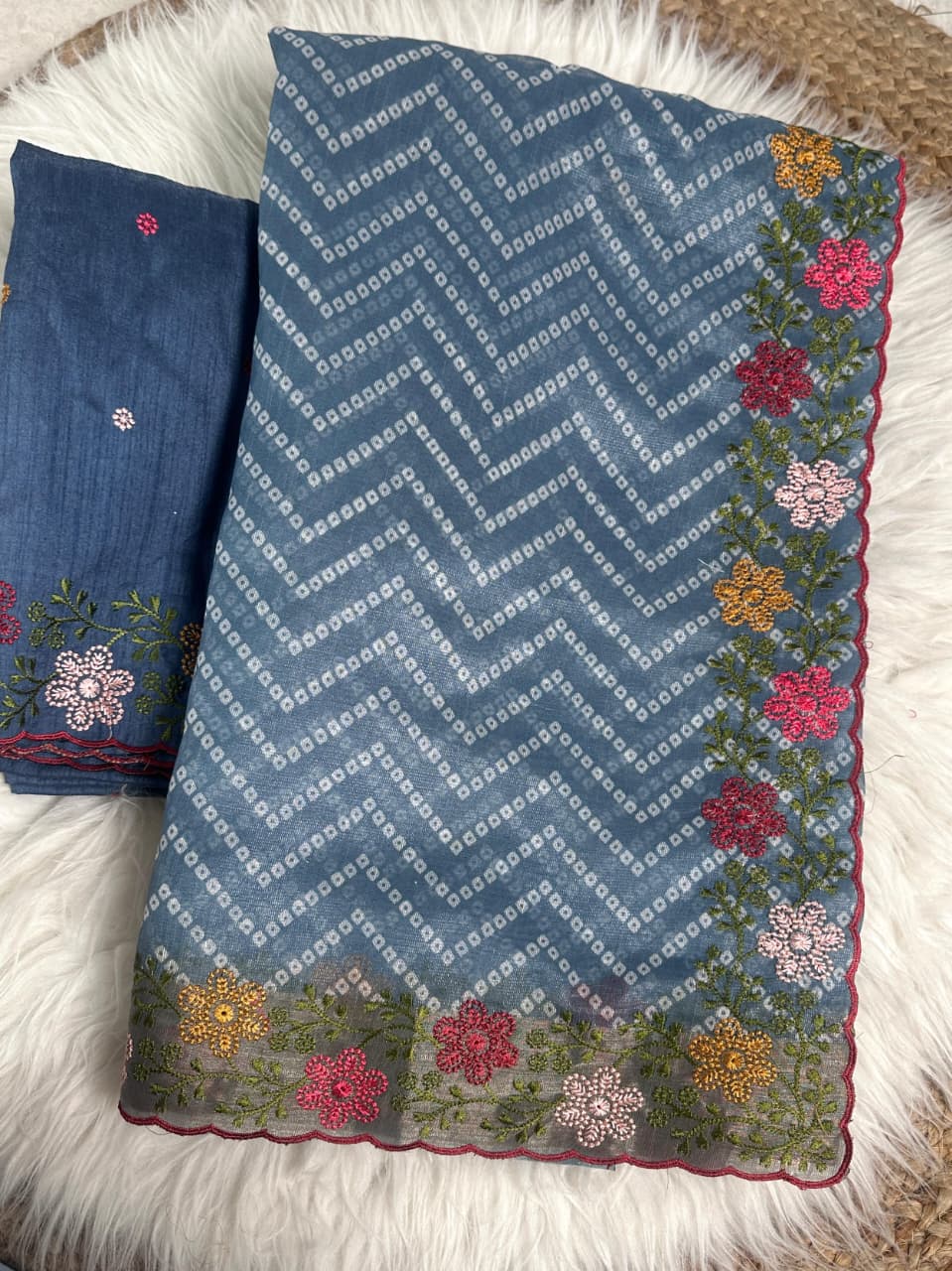 Blue Pure Soft Cotton Satin Saree