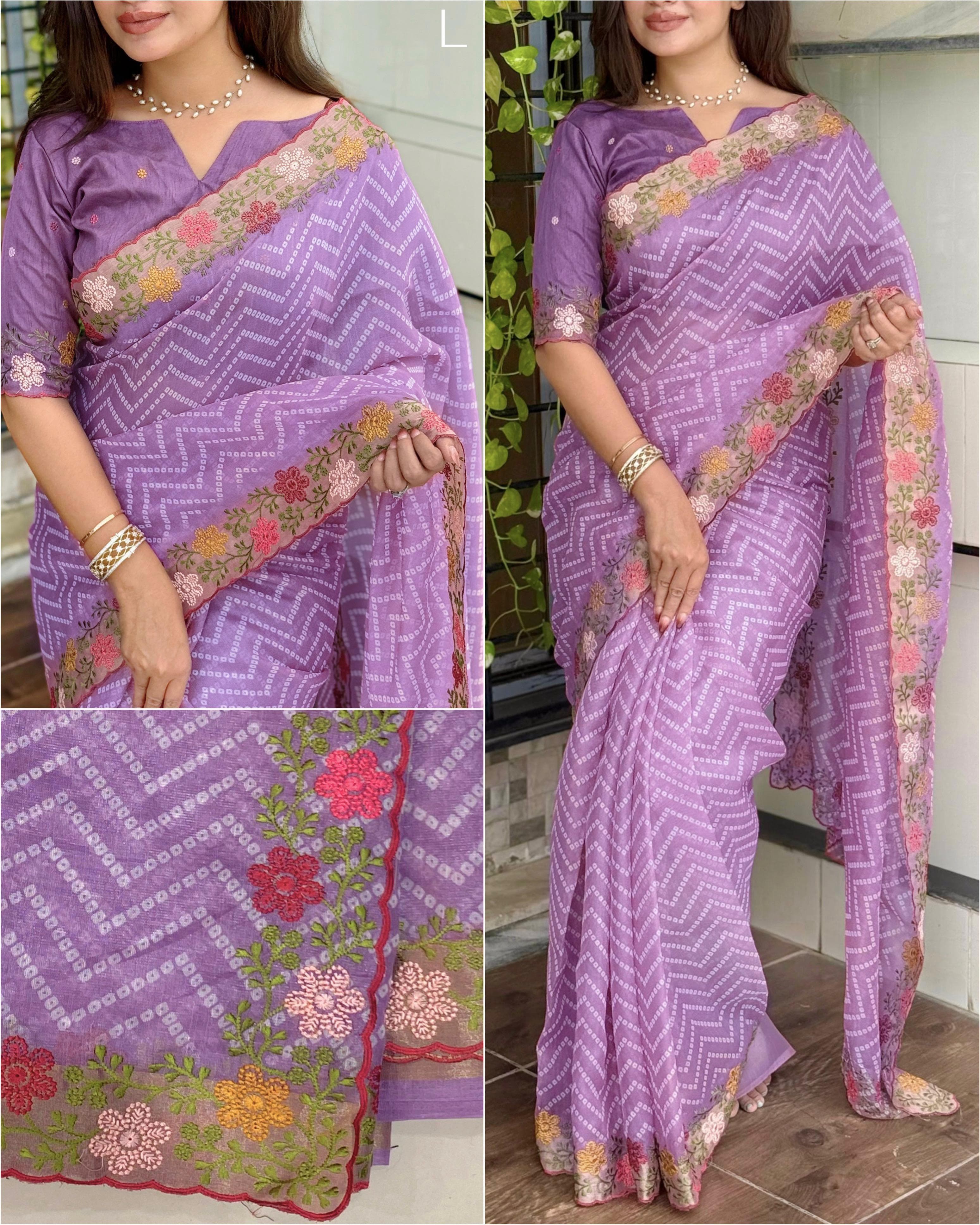 Lavender Pure Soft Cotton Satin Saree