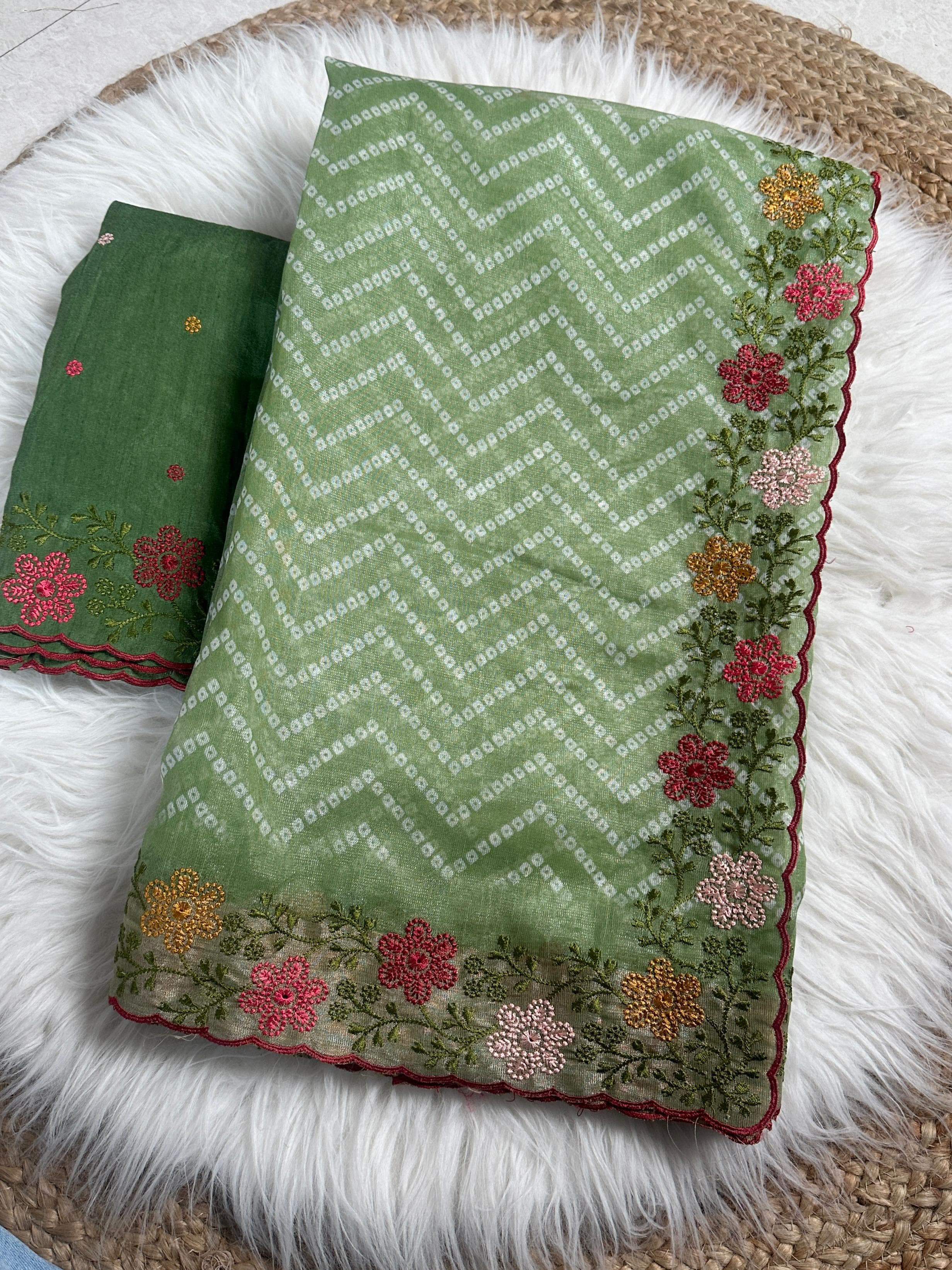 Green Pure Soft Cotton Satin Saree