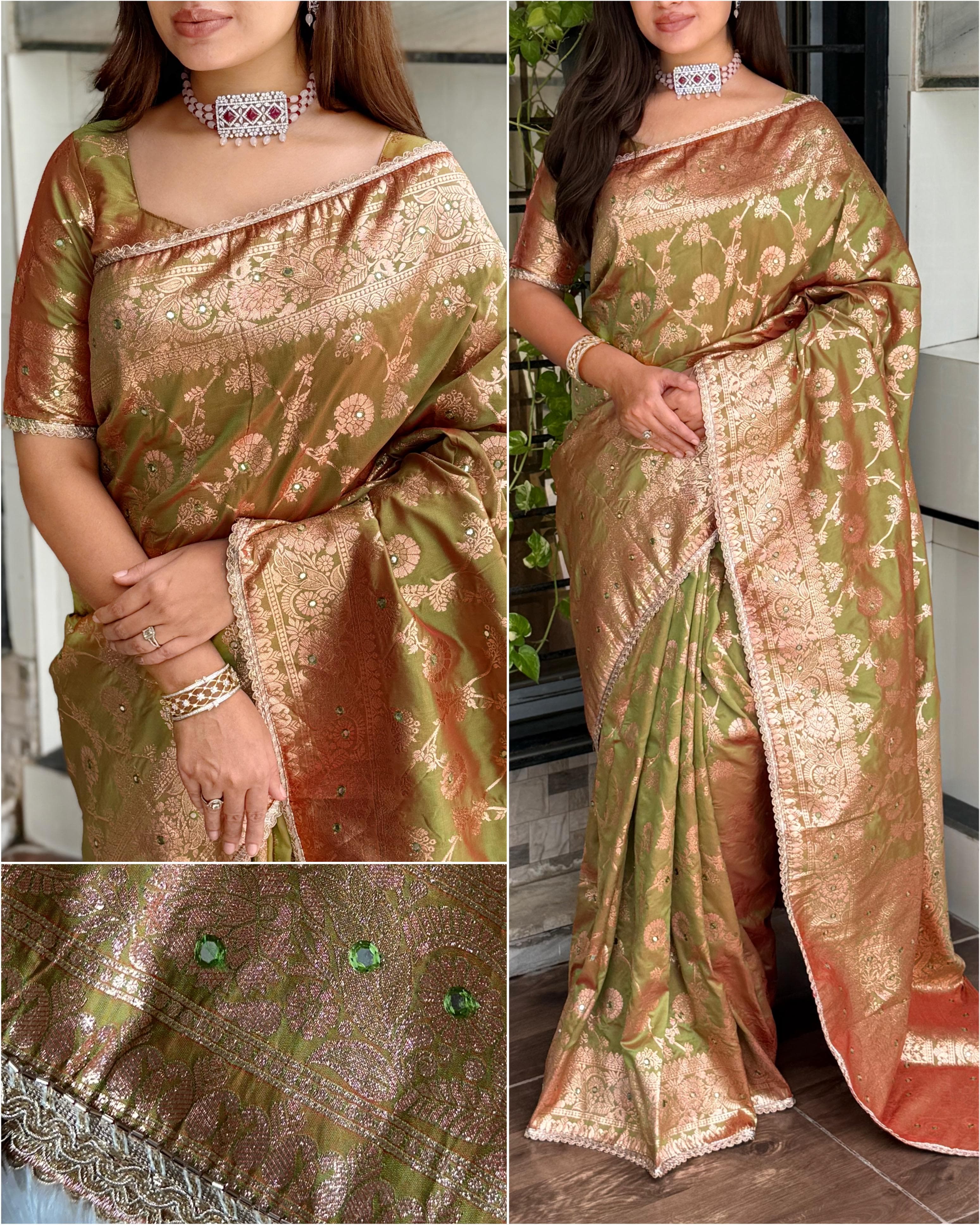 Mehendi Pure Banarasi Silk Saree