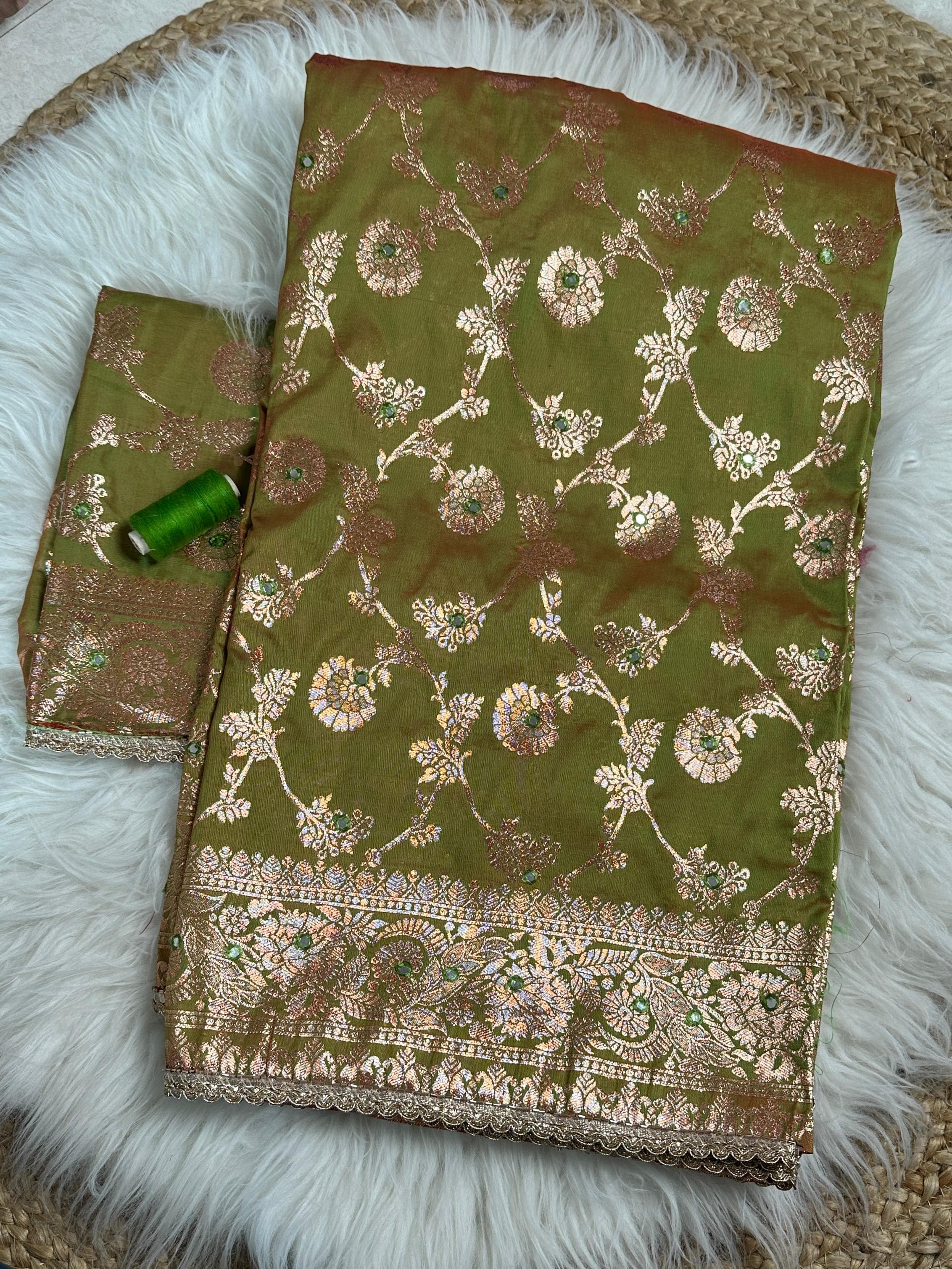 Mehendi Pure Banarasi Silk Saree